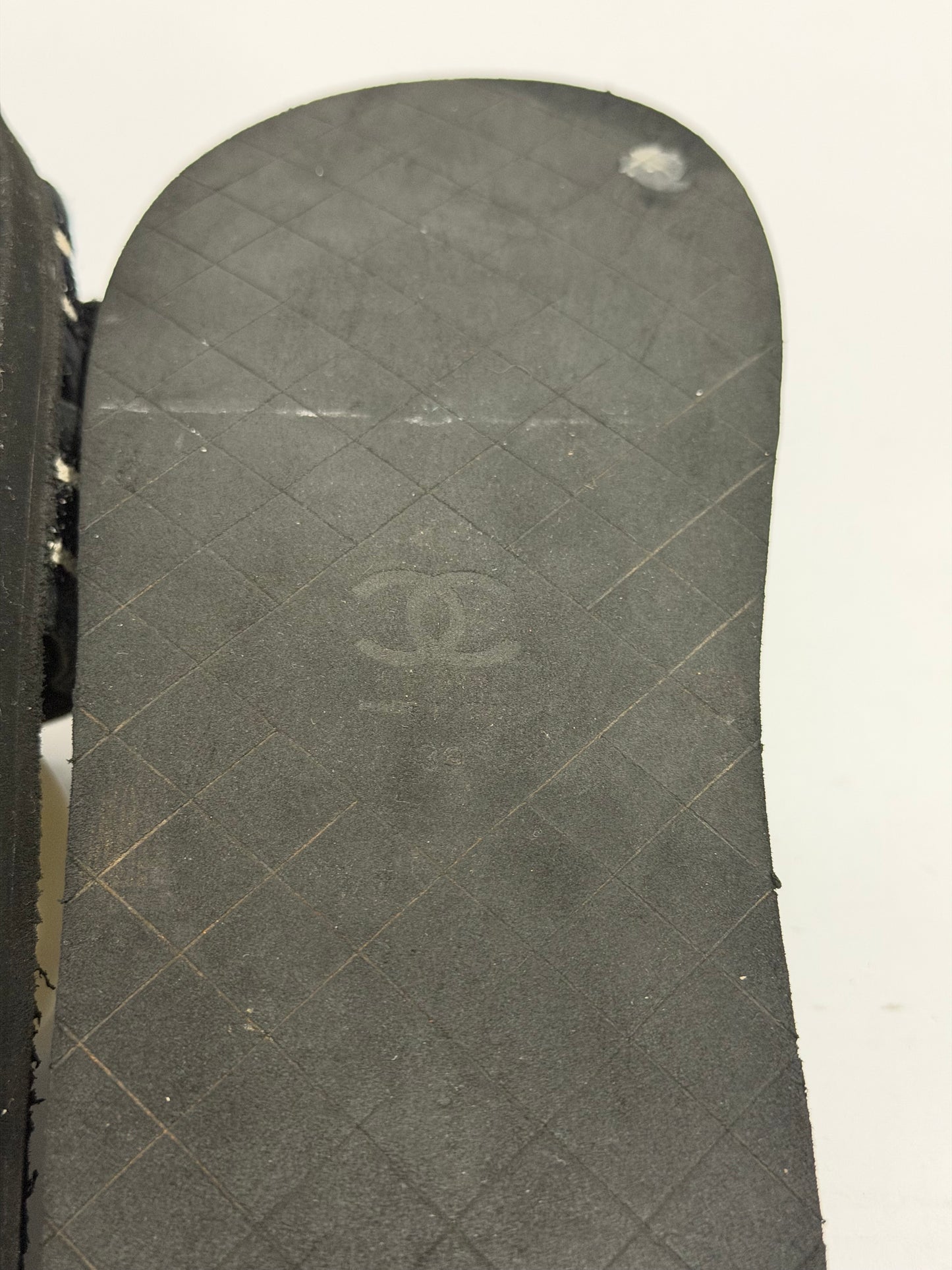 CHANEL Coco Logo Double Strap Slide Sandals Black & White Size 39 EU/ 9 US