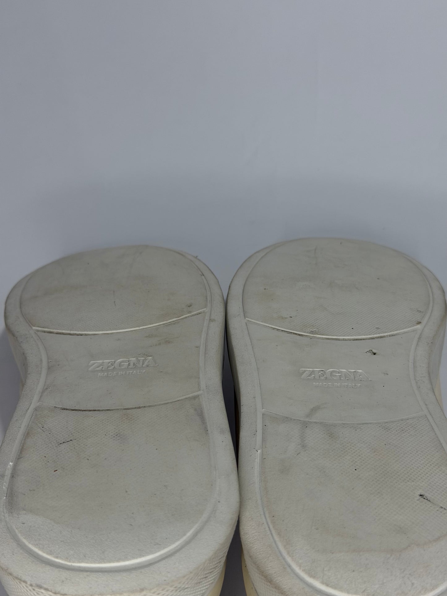 Ermenegildo Zegna Cream Leather triple stitch Slip On Sneakers Size 8 UK/ 9 US