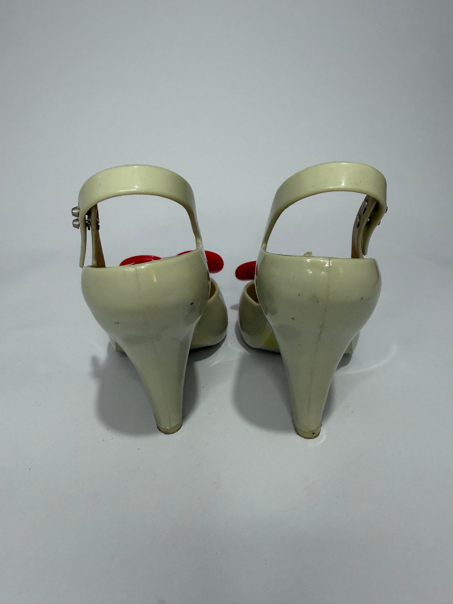 Vivienne Westwood x Melissa Anglomania Heart Slingback Heels Beige/Red PVC Pumps EU 36 US 6