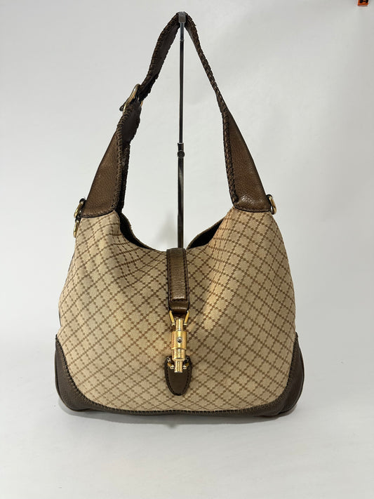 Gucci Brown/Beige Diamante Canvas New Jackie Shoulder Bag