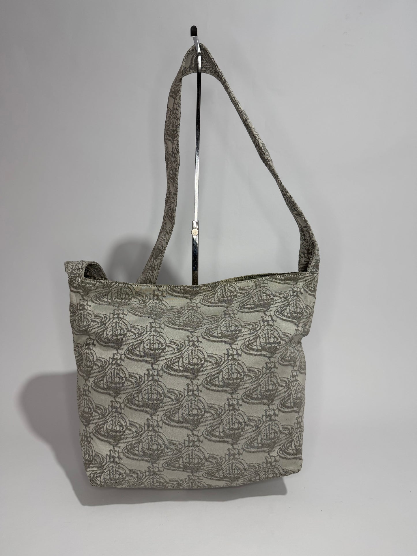 Vivienne Westwood Orb Monogram Jacquard Canvas Shoulder Bag – Grey/Cream