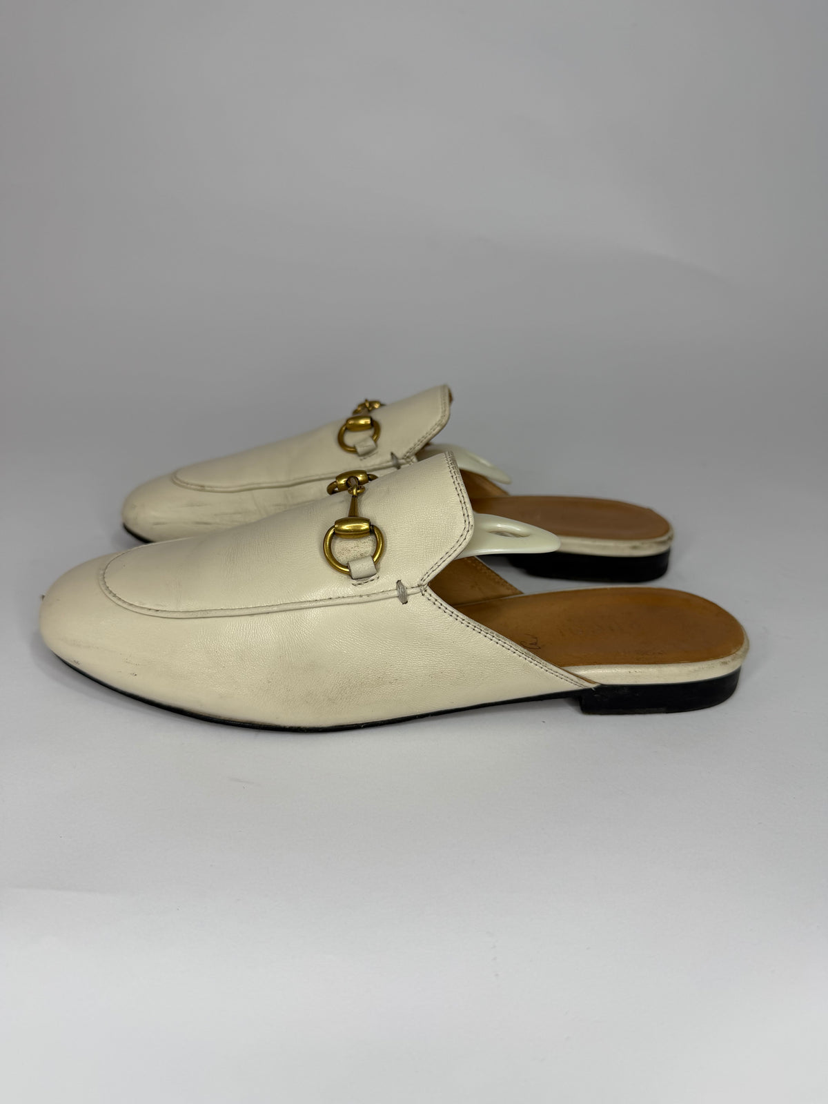 Gucci White Leather Princetown Mules Loafers Size 36 EU/ 3 UK/ 6 US