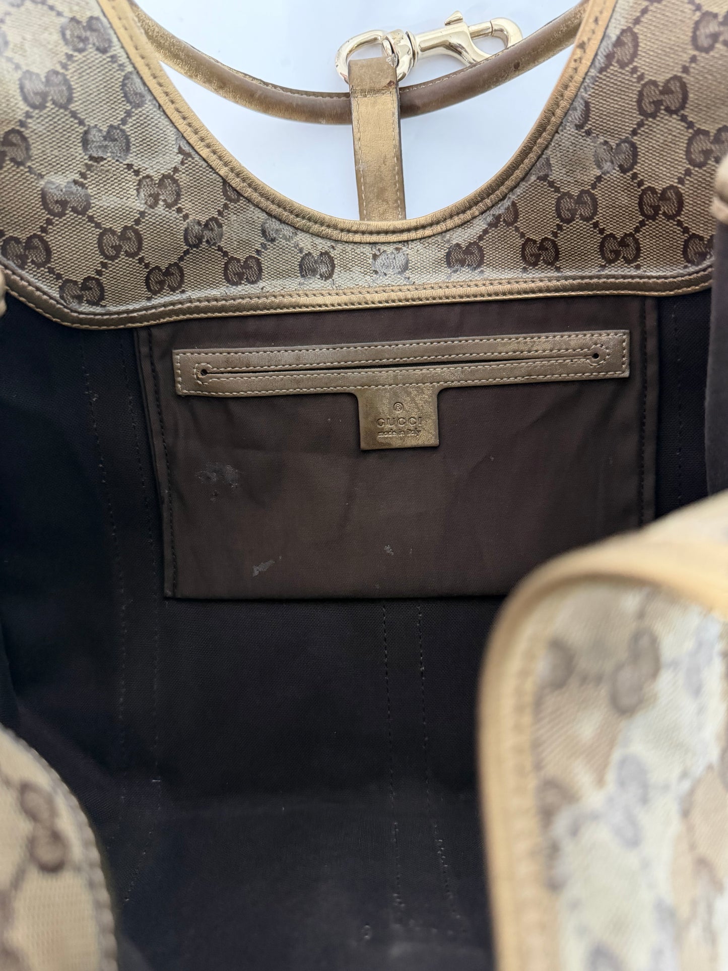 Gucci Gold/Beige GG Crystal Canvas and Leather Medium Joy Shoulder Bag