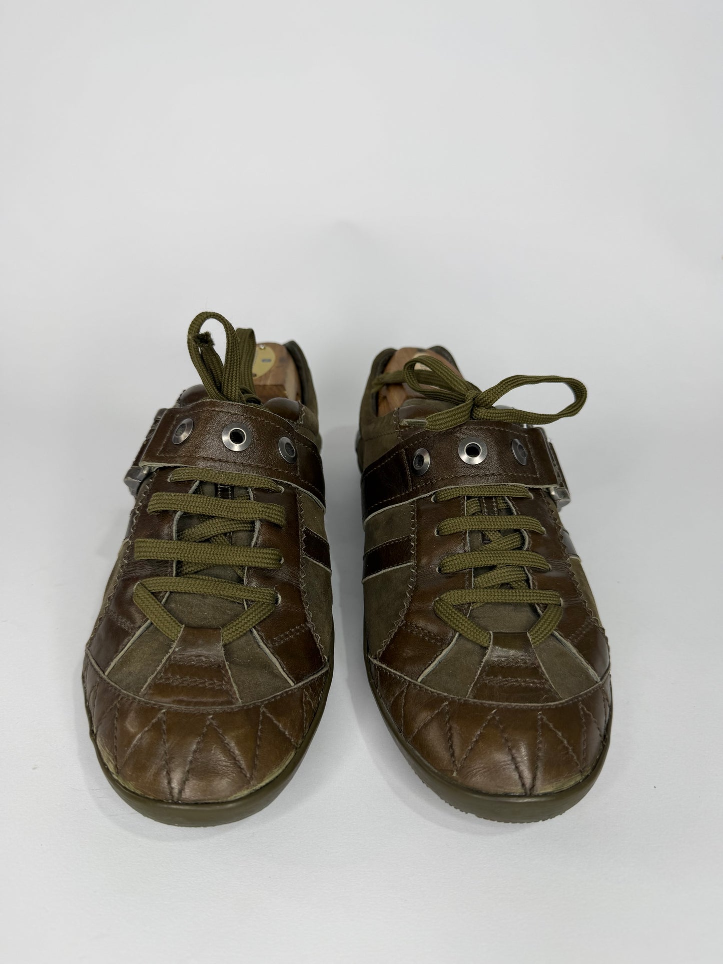 Dior Brown & Olive Leather Low-Top Sneakers Size 40