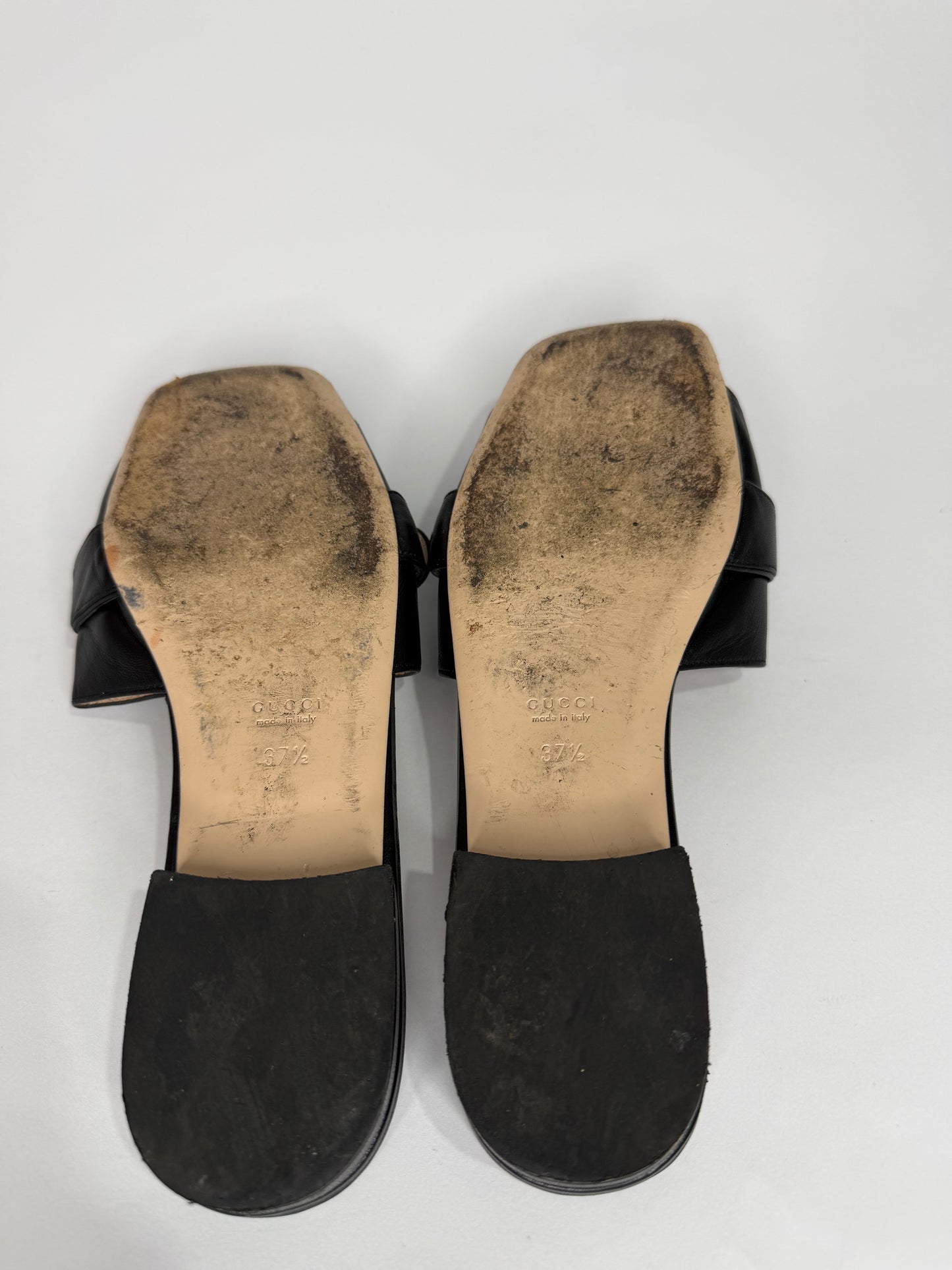 Gucci Black Leather GG Malaga Kid Flat Mules Size 37.5 EU/ 7.5 US