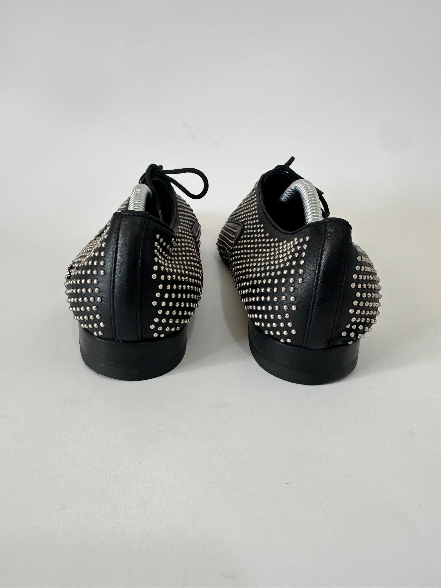 Saint Laurent Black Leather Lulu Richelieu Metal Eyelet Lace Up Oxfords Size 37.5 EU