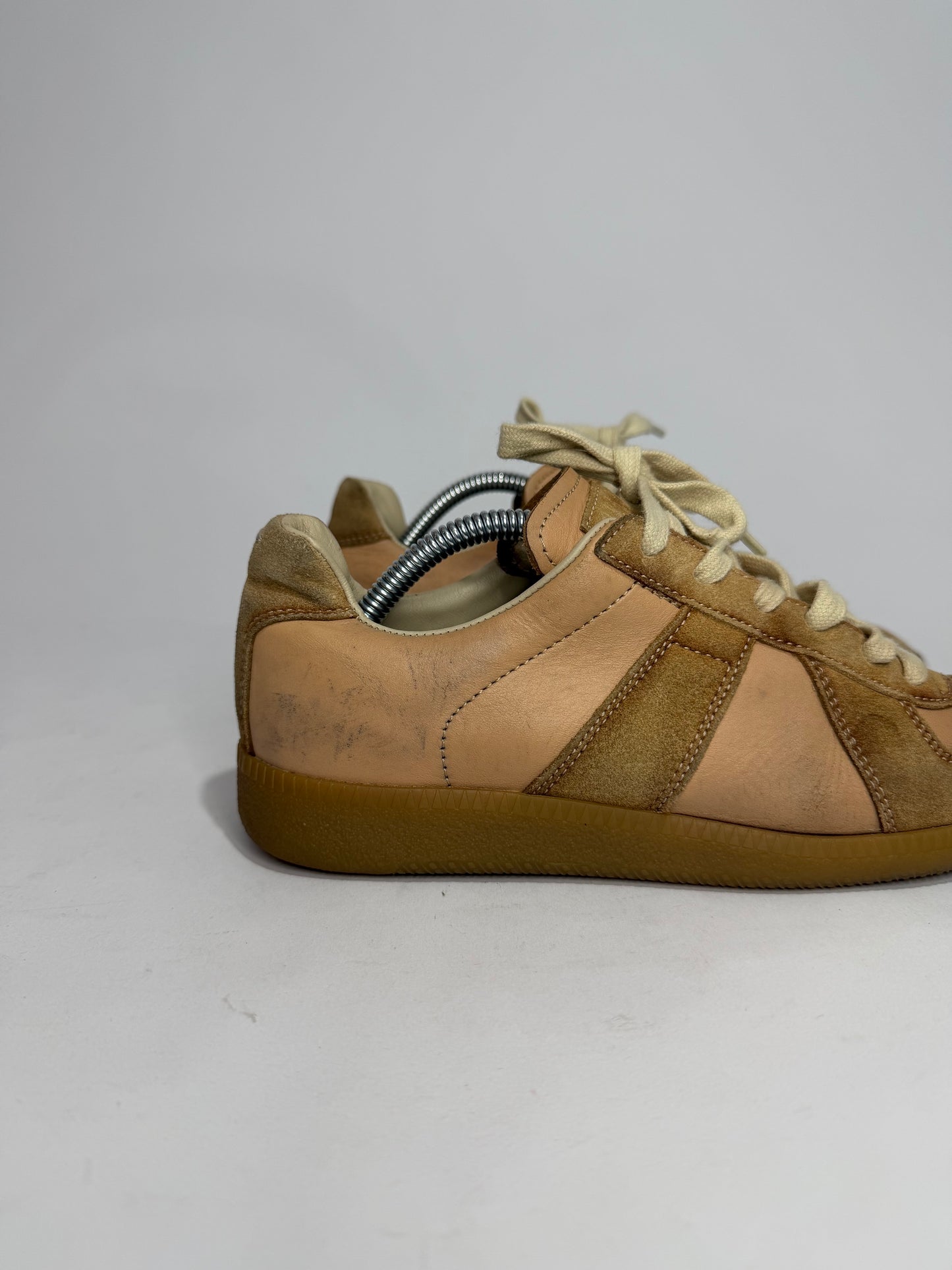 Maison Martin Margiela Beige TanLeather and Suede Replica Lace Up Sneakers Size 36.5 EU/6.5 US