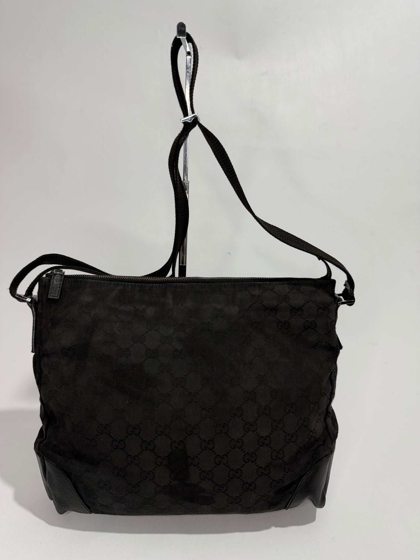 Vintage Gucci Black GG Canvas Crossbody Messenger Bag