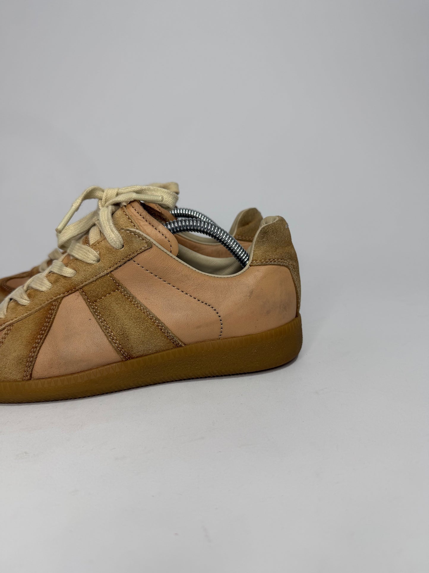 Maison Martin Margiela Beige TanLeather and Suede Replica Lace Up Sneakers Size 36.5 EU/6.5 US
