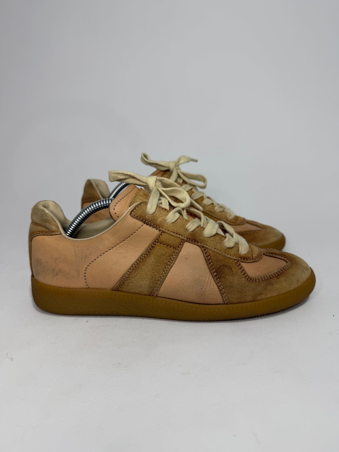 Maison Martin Margiela Beige TanLeather and Suede Replica Lace Up Sneakers Size 36.5 EU/6.5 US