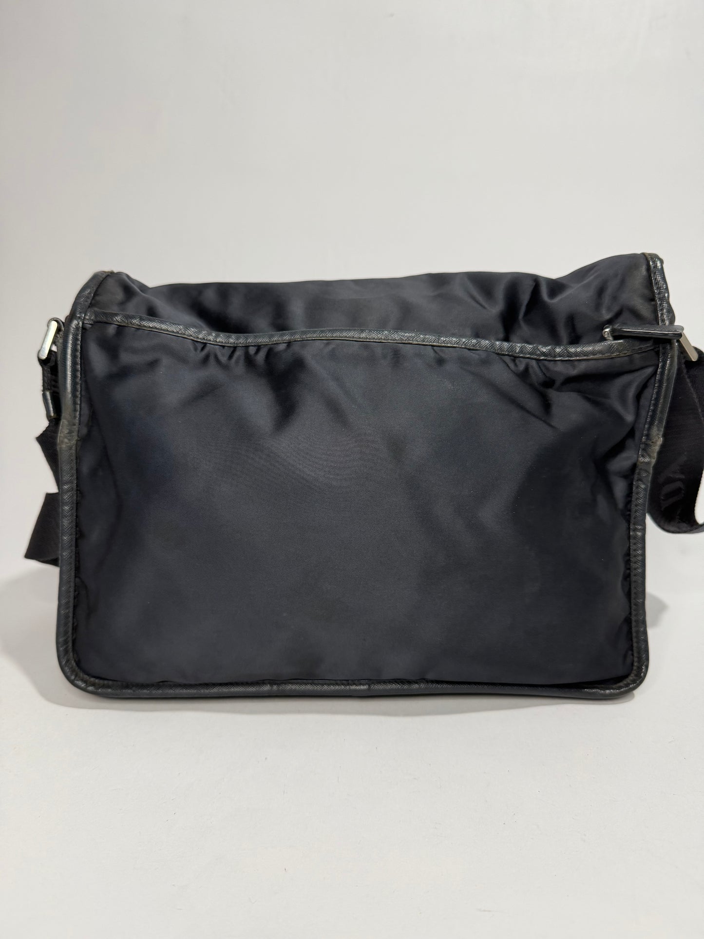 Prada Navy Nylon Flap Messenger Bag