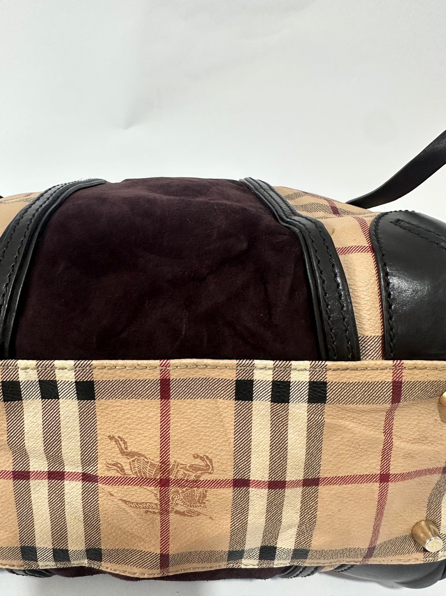 Burberry Beige Brown Haymarket Coated Canvas and Suede Canterbury Tote