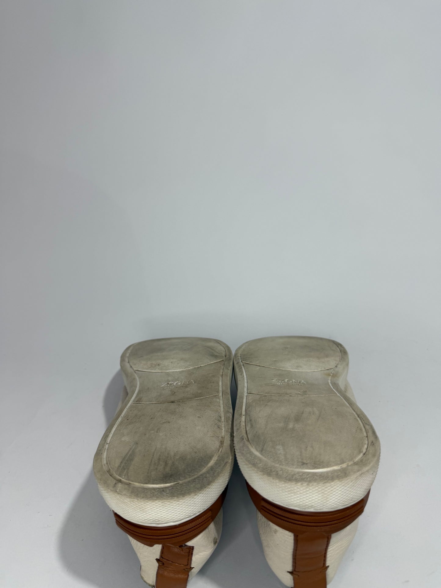Ermenegildo Zegna Cream Leather triple stitch Slip On Sneakers Size 8.5 UK/ 9.5US