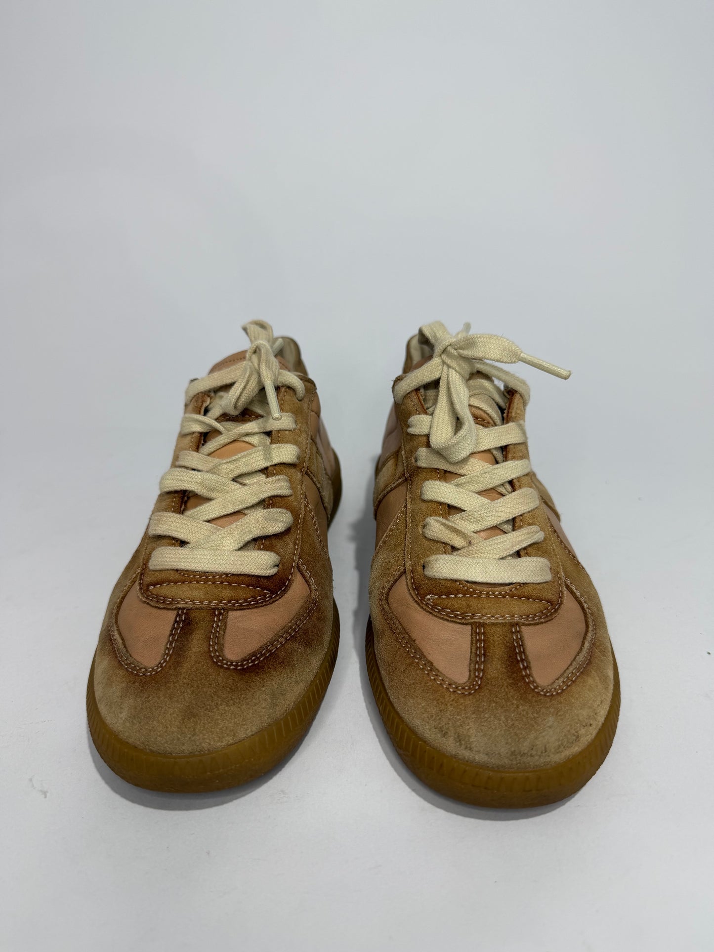 Maison Martin Margiela Beige TanLeather and Suede Replica Lace Up Sneakers Size 36.5 EU/6.5 US
