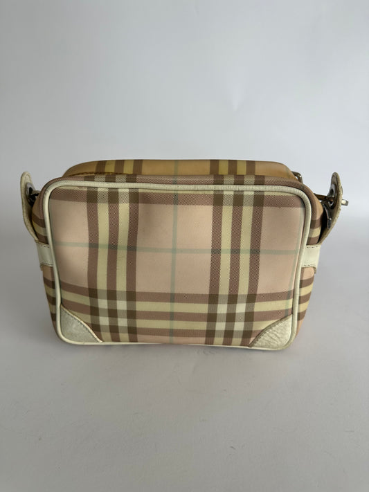 Burberry Pink/Grey House Check Coated Canvas Messenger Bag