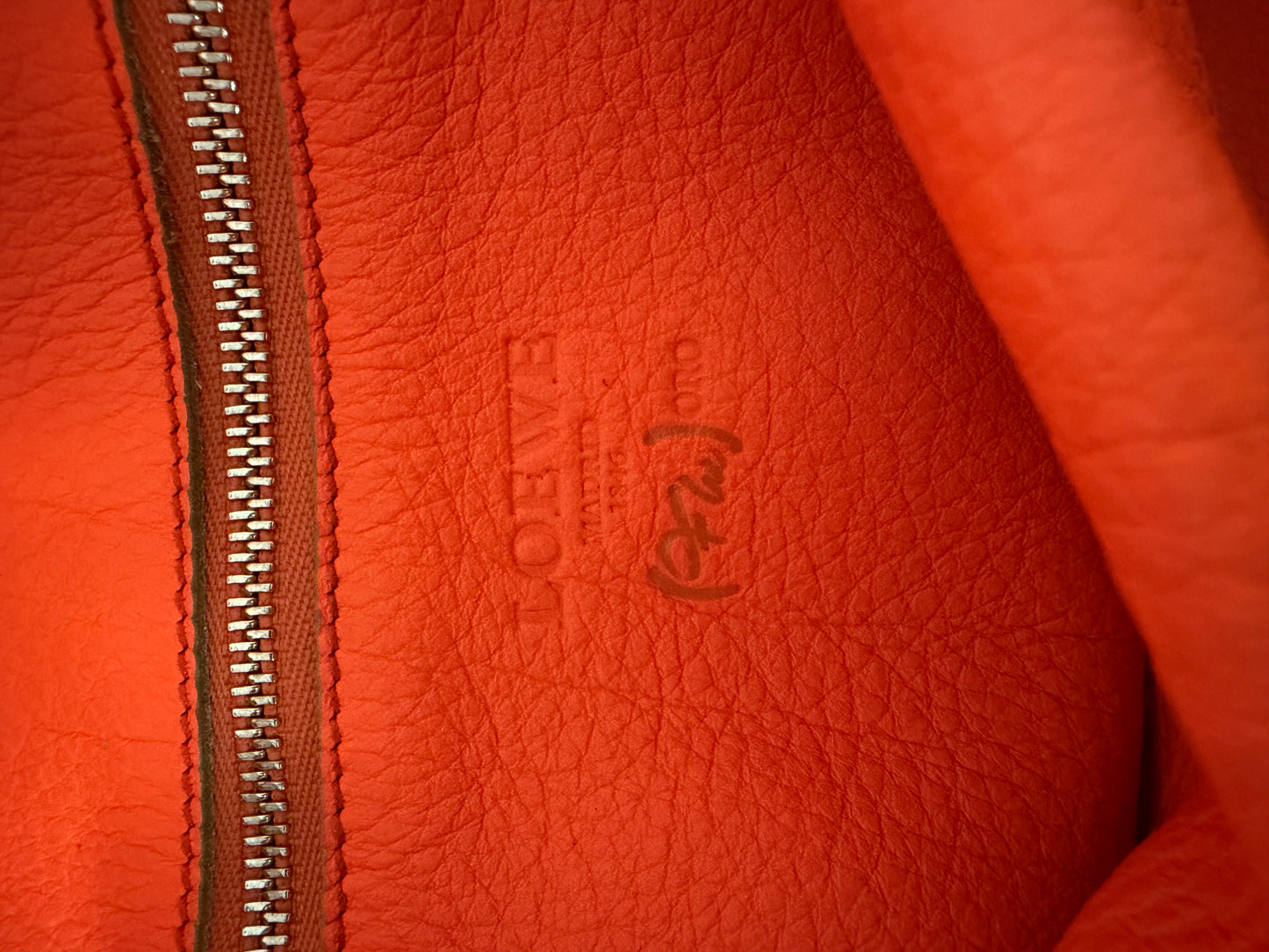 Loewe Amazona Suede & Leather Handbag Neon Orange Handles Beige Satchel Bag