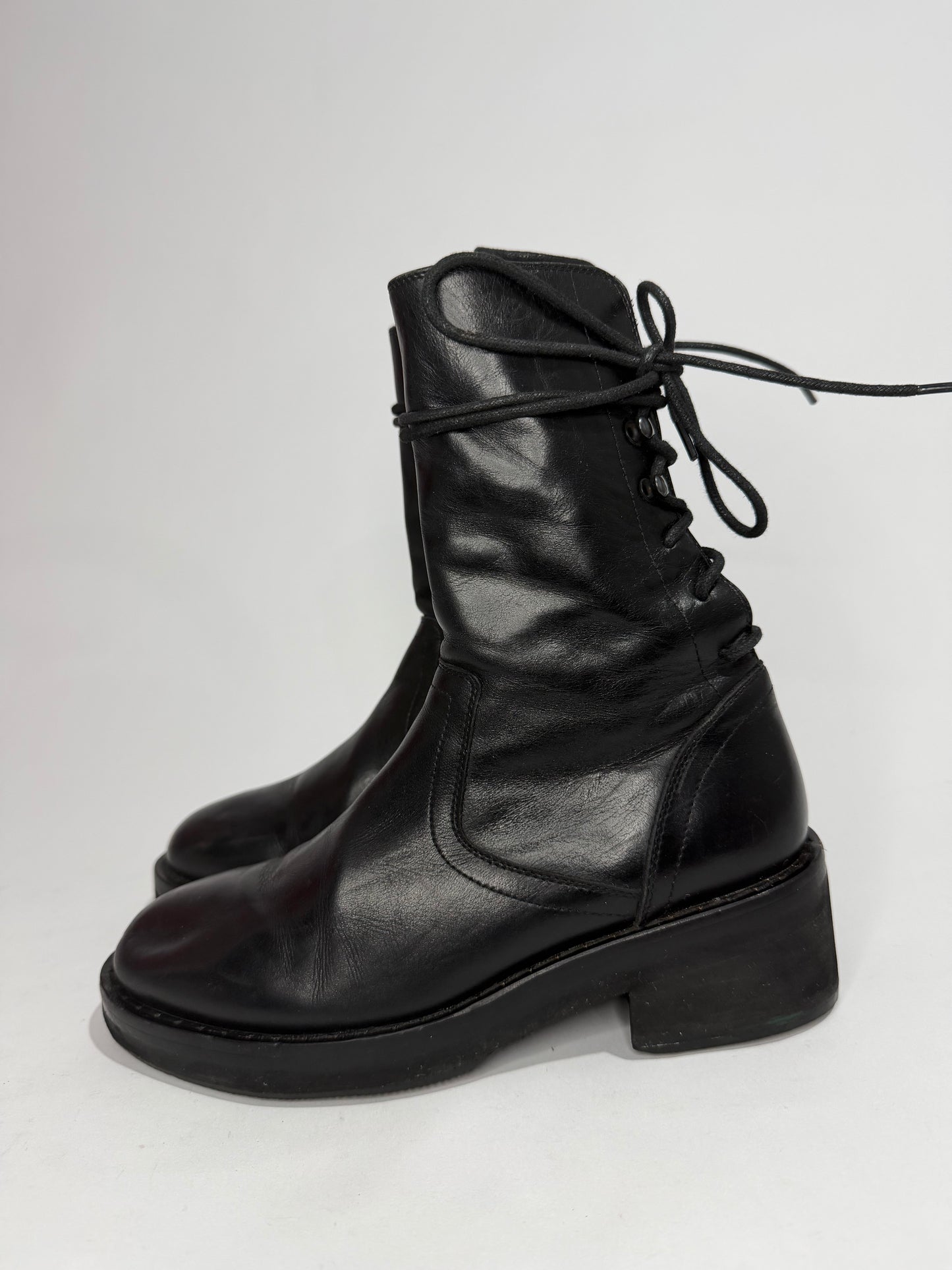 Ann Demeulemeester Black Leather Lace-Up Ankle Boots Size 36 IT/ 6 US