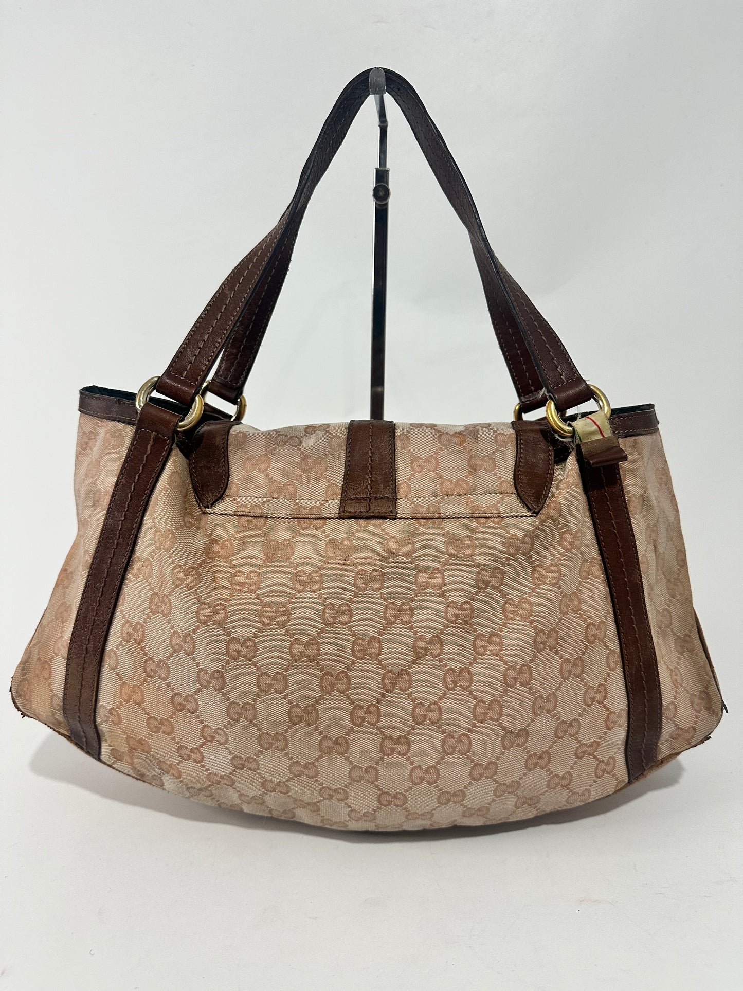Gucci Vintage Coated Canvas Monogram Flap Shoulder Bag Ebony