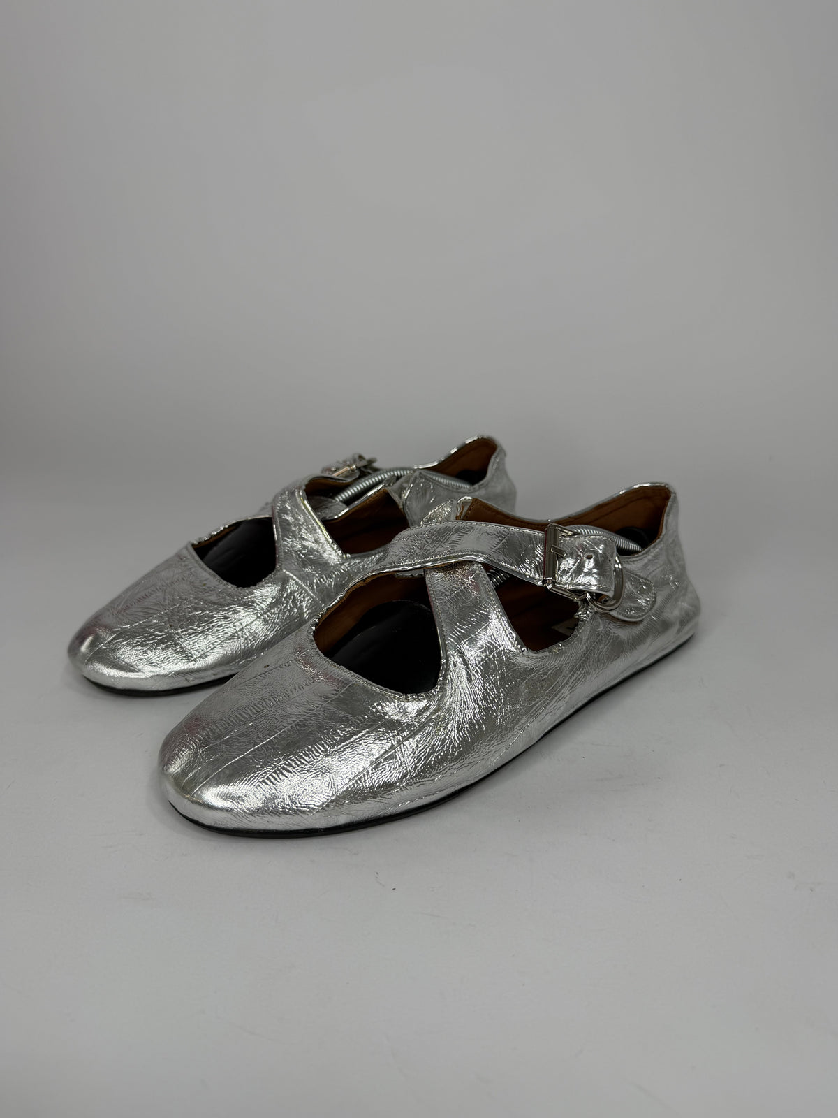 ALAÏA Silver Criss Cross Ballerina Flats Size 39 EU/ 9 US / 6 UK