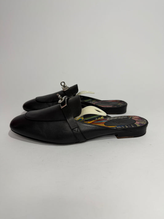 Hermes Black Calf Leather Oz Mule Size 40.5 EU/ 10.5 US/ 7.5 UK