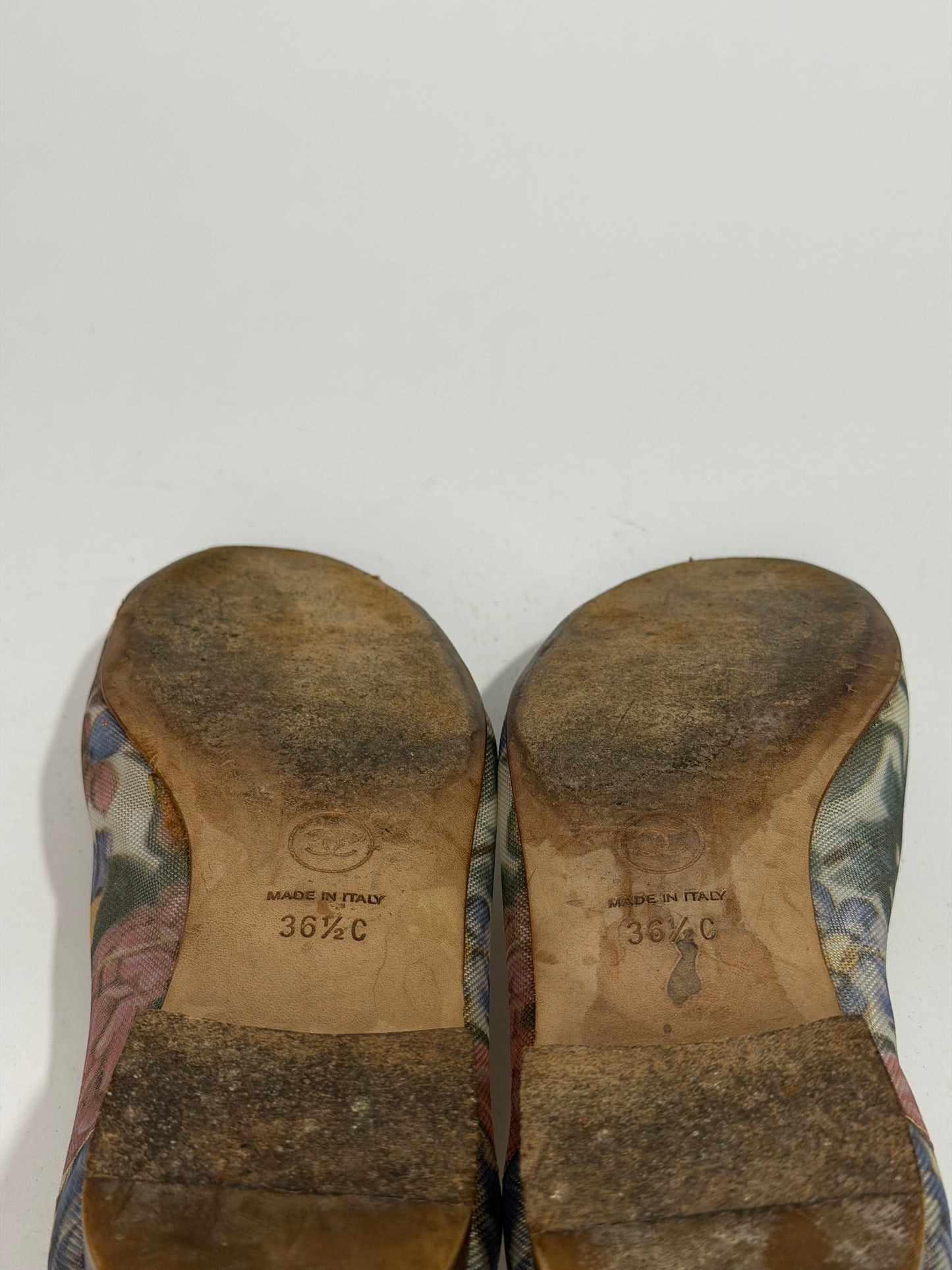 Chanel Multicolor Net and Leather CC Cap Toe Ballet Flats Size 36 EU/ 6US