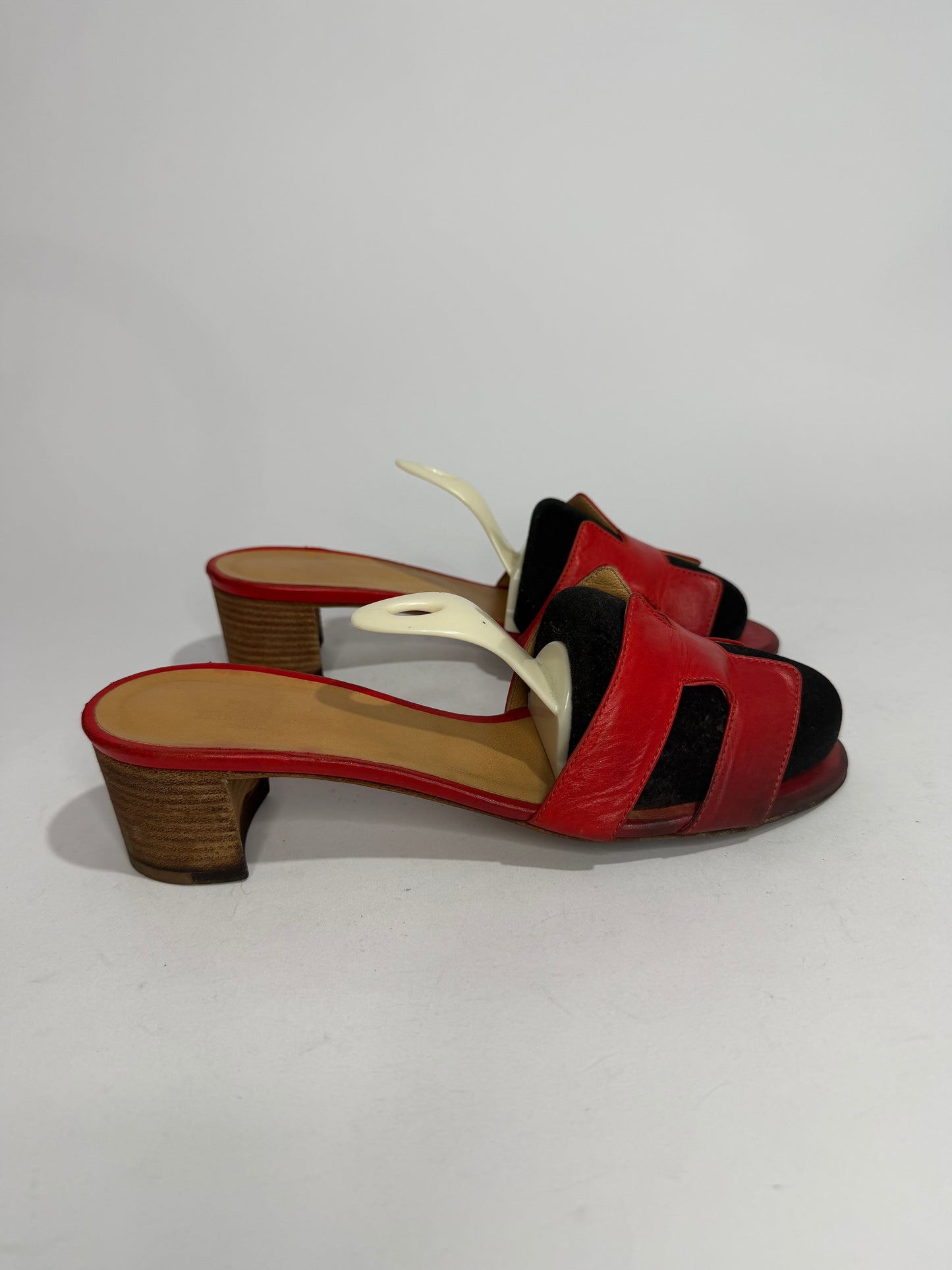 Hermes Red Leather Oasis Slide Sandals Size 38 EU/ 8 US/ 5 UK