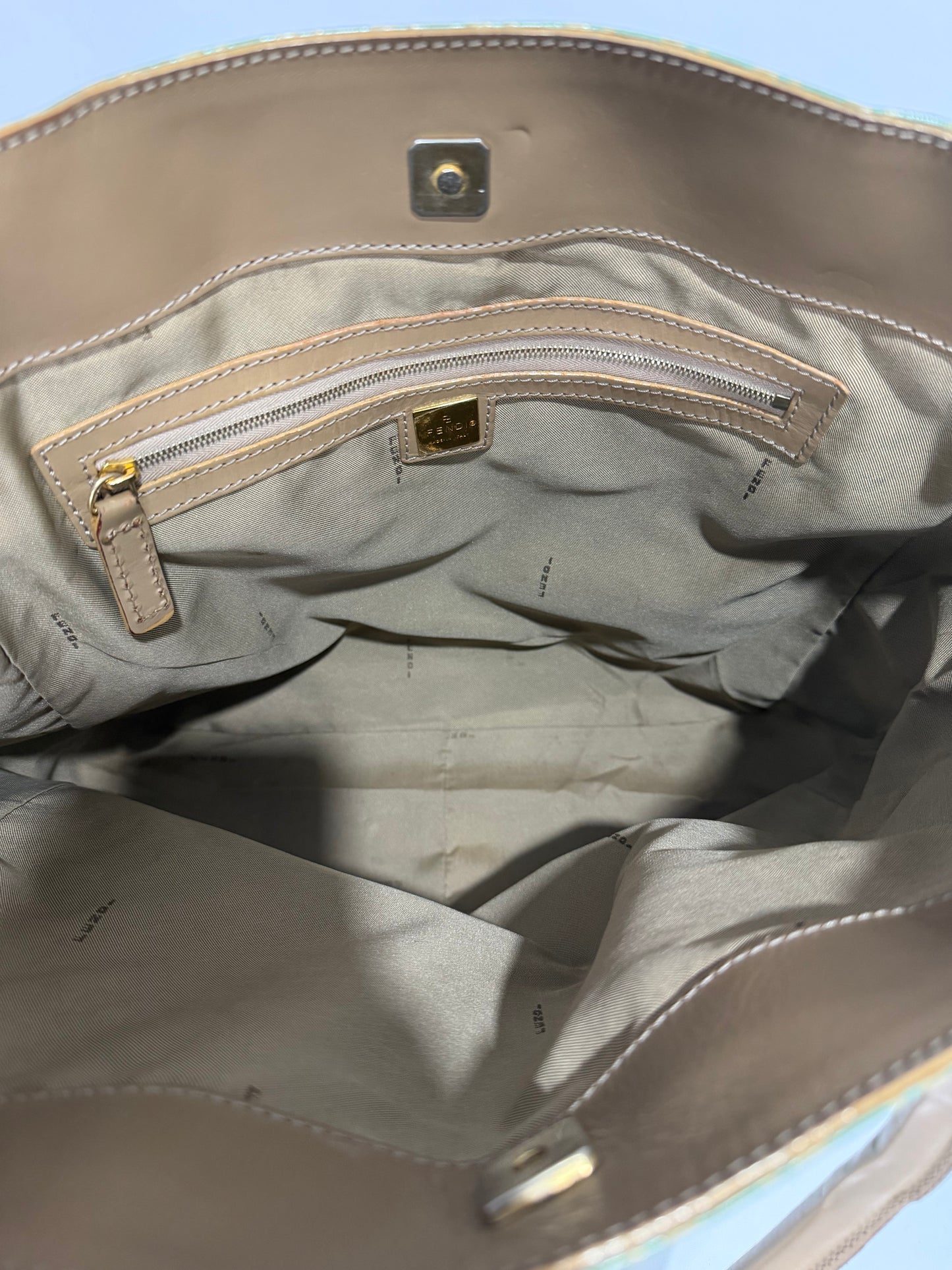 Fendi Zucca Mint Green Patent Tote Bag