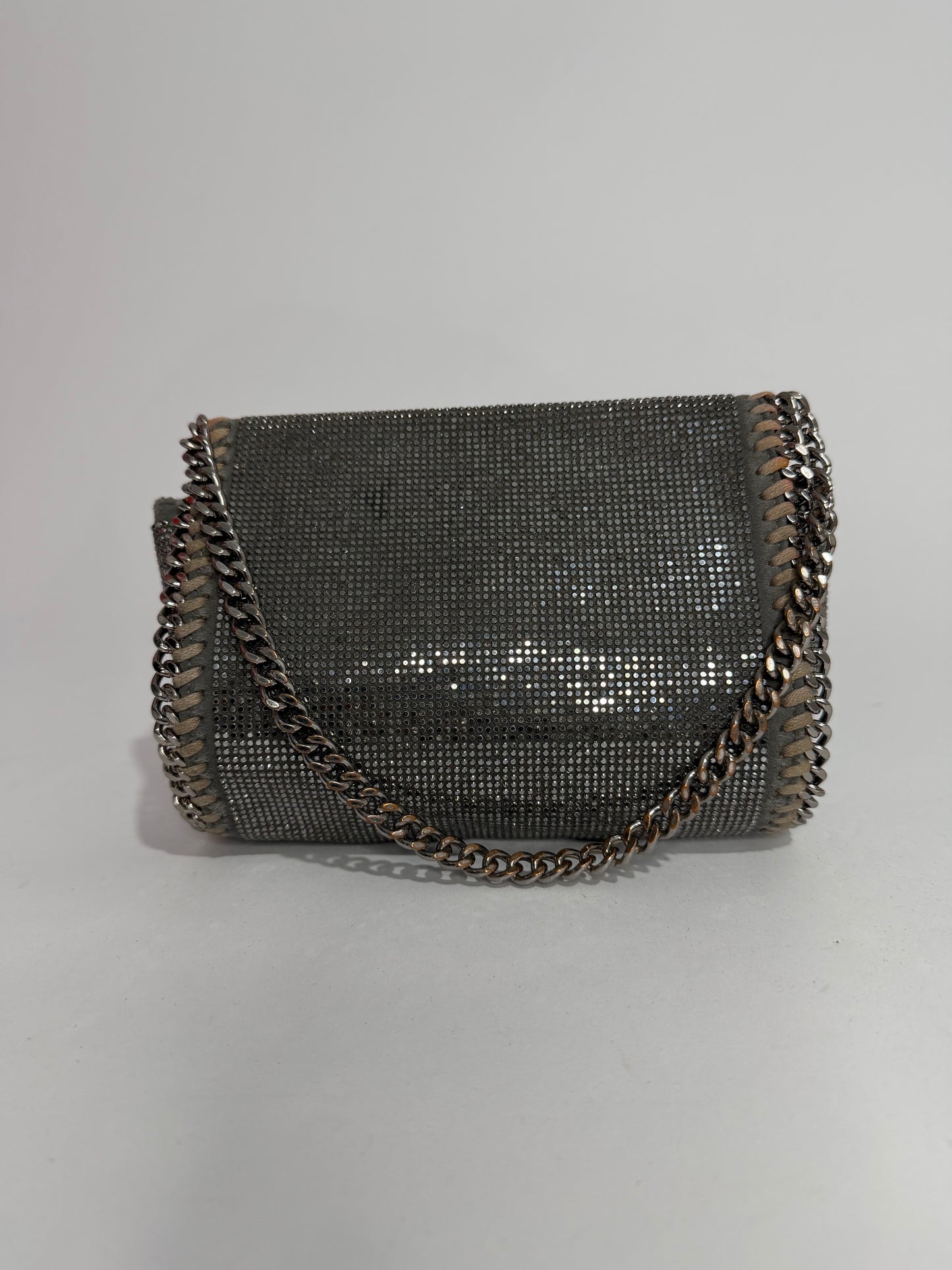 STELLA MCCARTNEY
Stella Mccartney Grey Falabella Crystal Tiny Foldover Bag