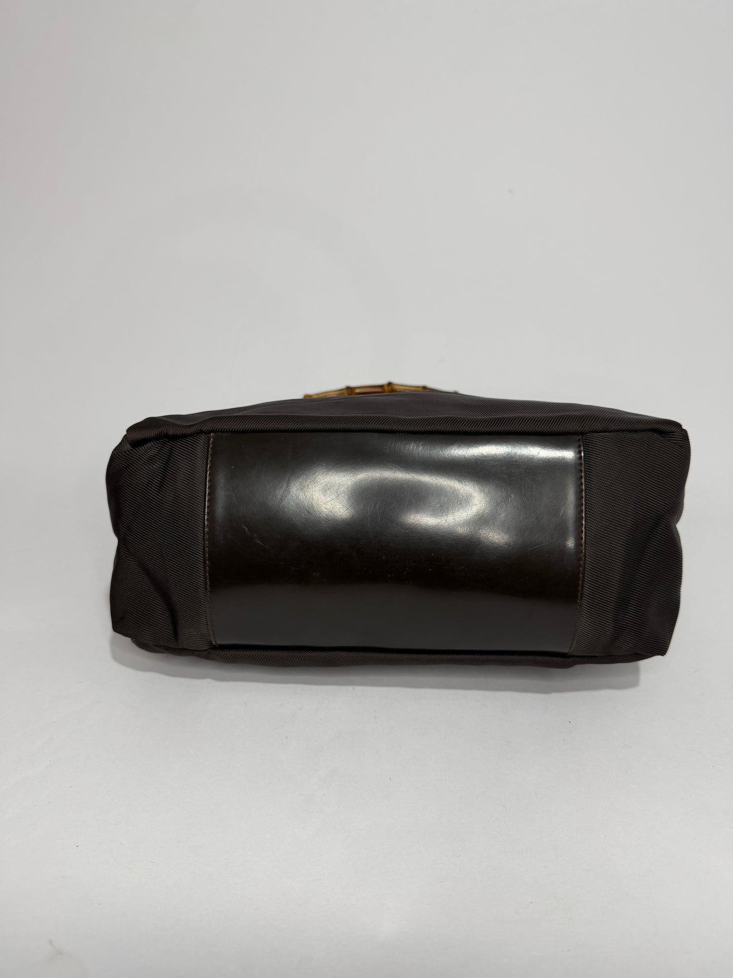 Gucci Brown Nylon and Leather Bamboo Shoulder Bag