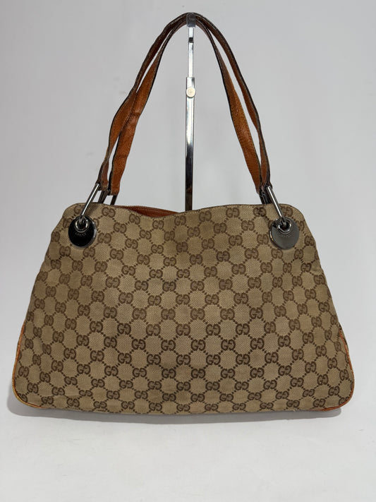 Gucci Beige/Brown GG Canvas and Leather Eclipse Shoulder Bag