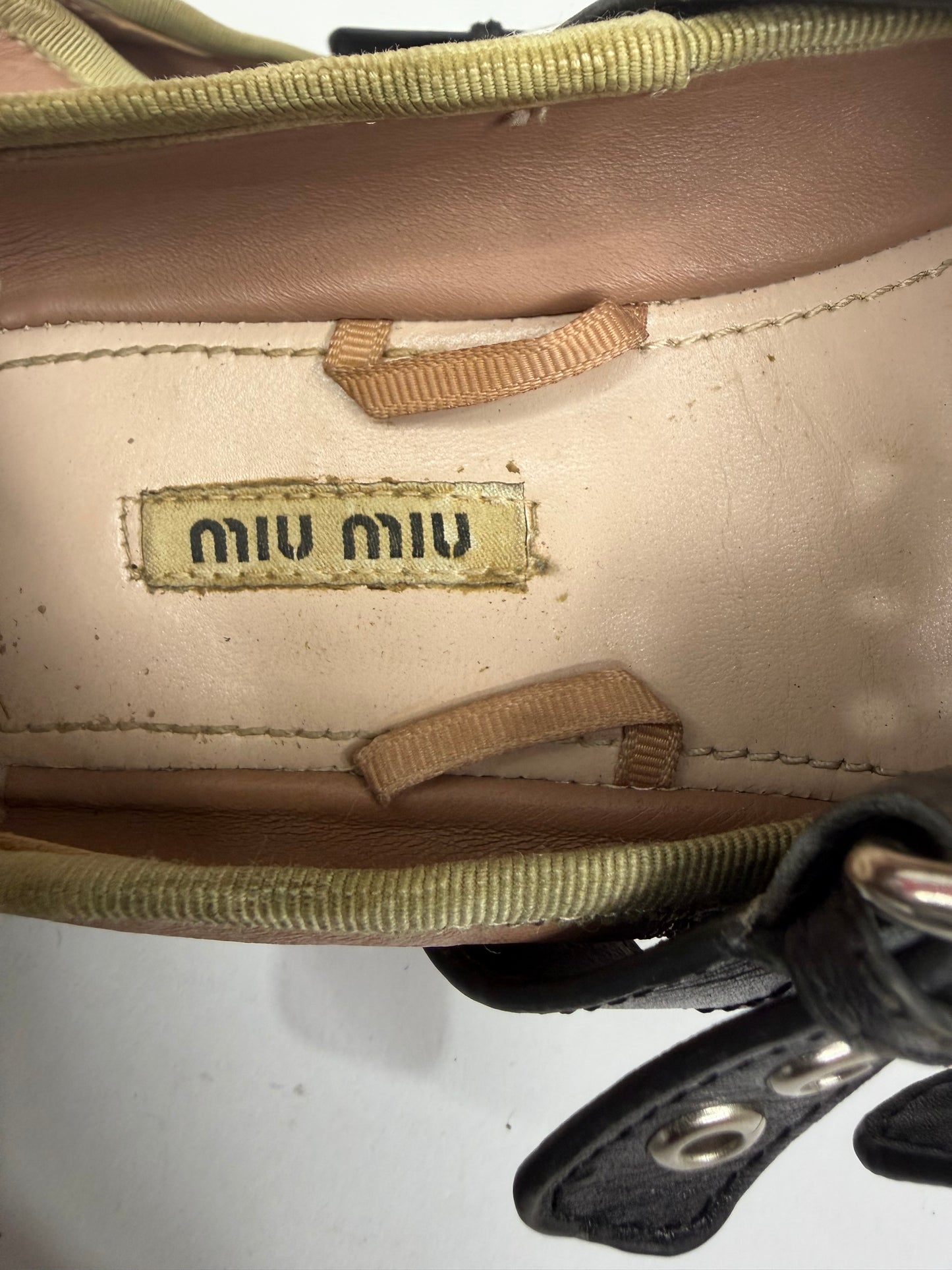 Miu Miu Brown Leather Buckle Detail Bow Ballet Flats Size 35 EU/ 5 US