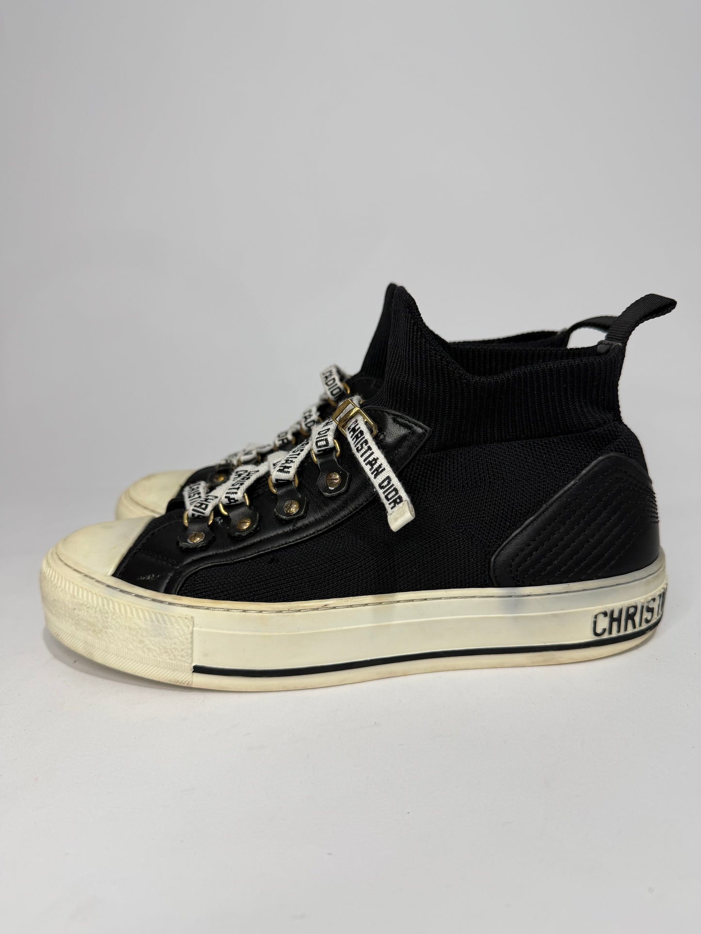 Dior Black Knit Fabric and Leather Walk'n'Dior Sock Sneakers Size 37 EU/ 7 US