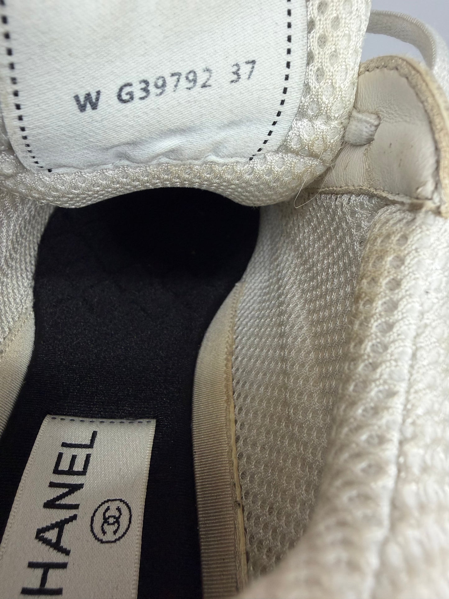 Chanel CC  Silver/White Leather and Mesh Low Top Sneakers