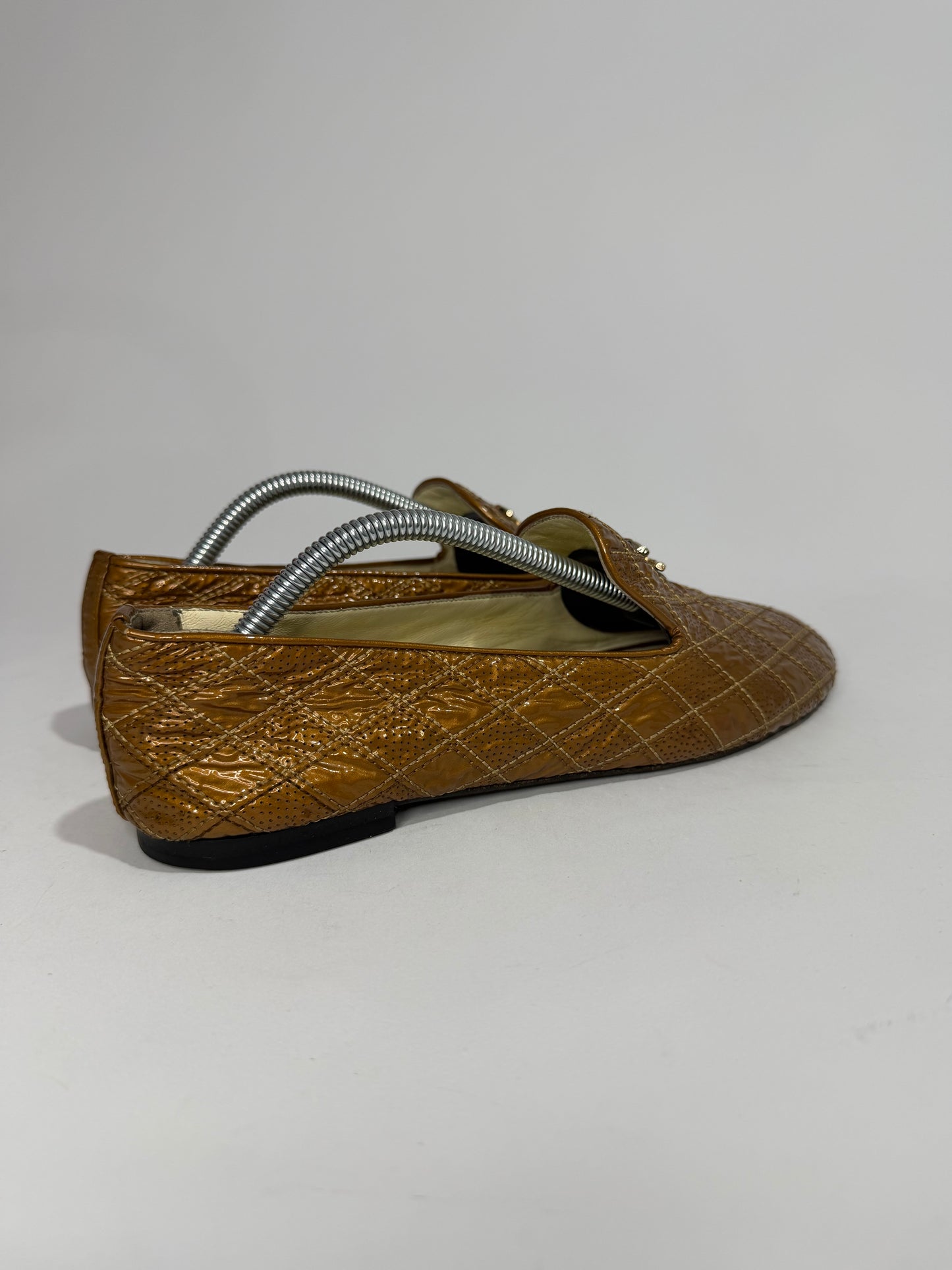 CHANEL Tan Quilted Leather Driver Loafers Size 37.5 EU/7.5 US/ 4.5 UK