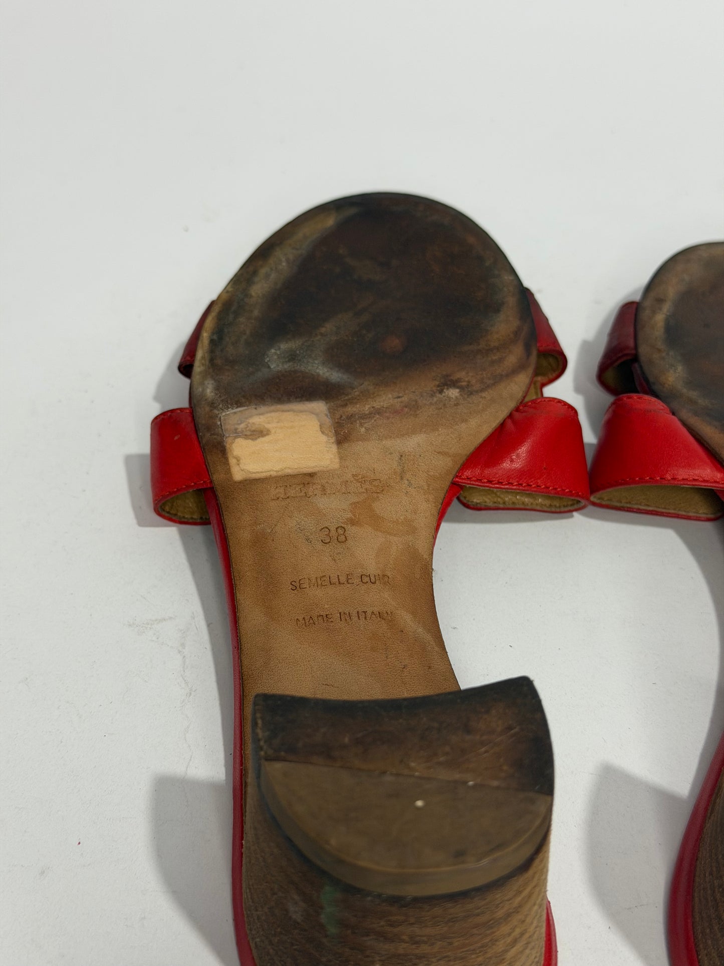 Hermes Red Leather Oasis Slide Sandals Size 38 EU/ 8 US/ 5 UK