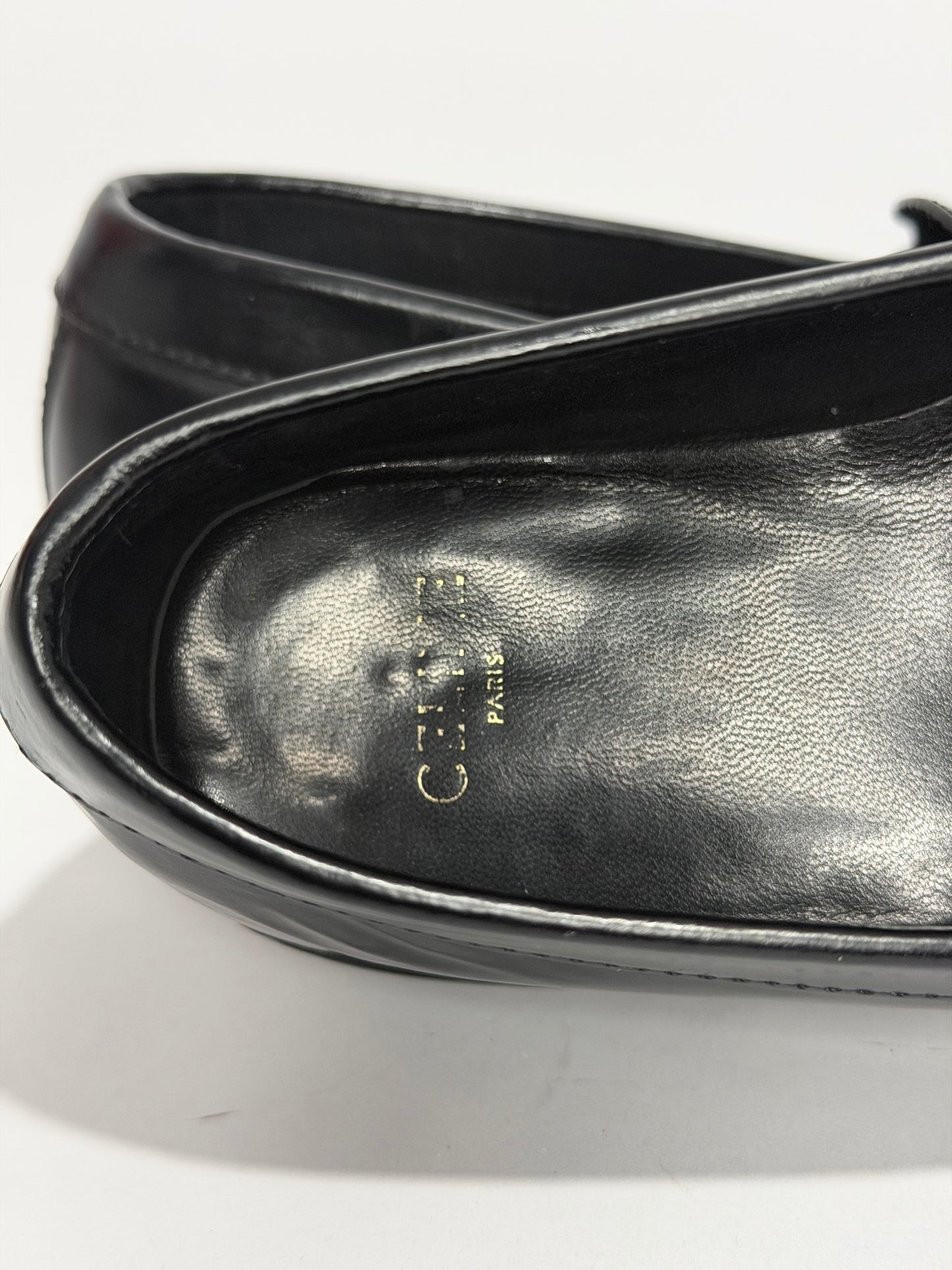 Celine Triomphe Black Patent Leather Loafers Size 38 EU/ 8 US / 5 UK