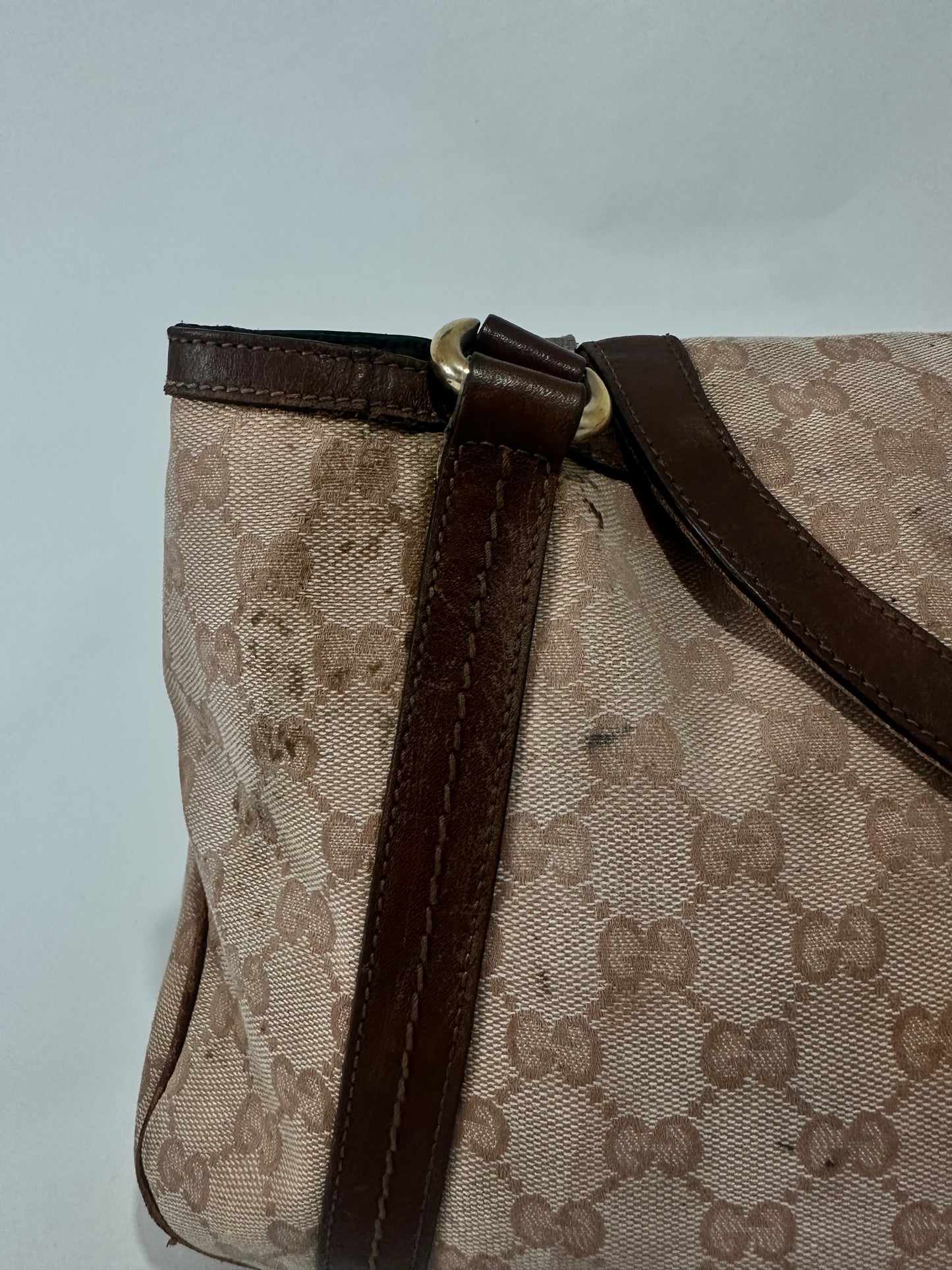 Gucci Vintage Coated Canvas Monogram Flap Shoulder Bag Ebony