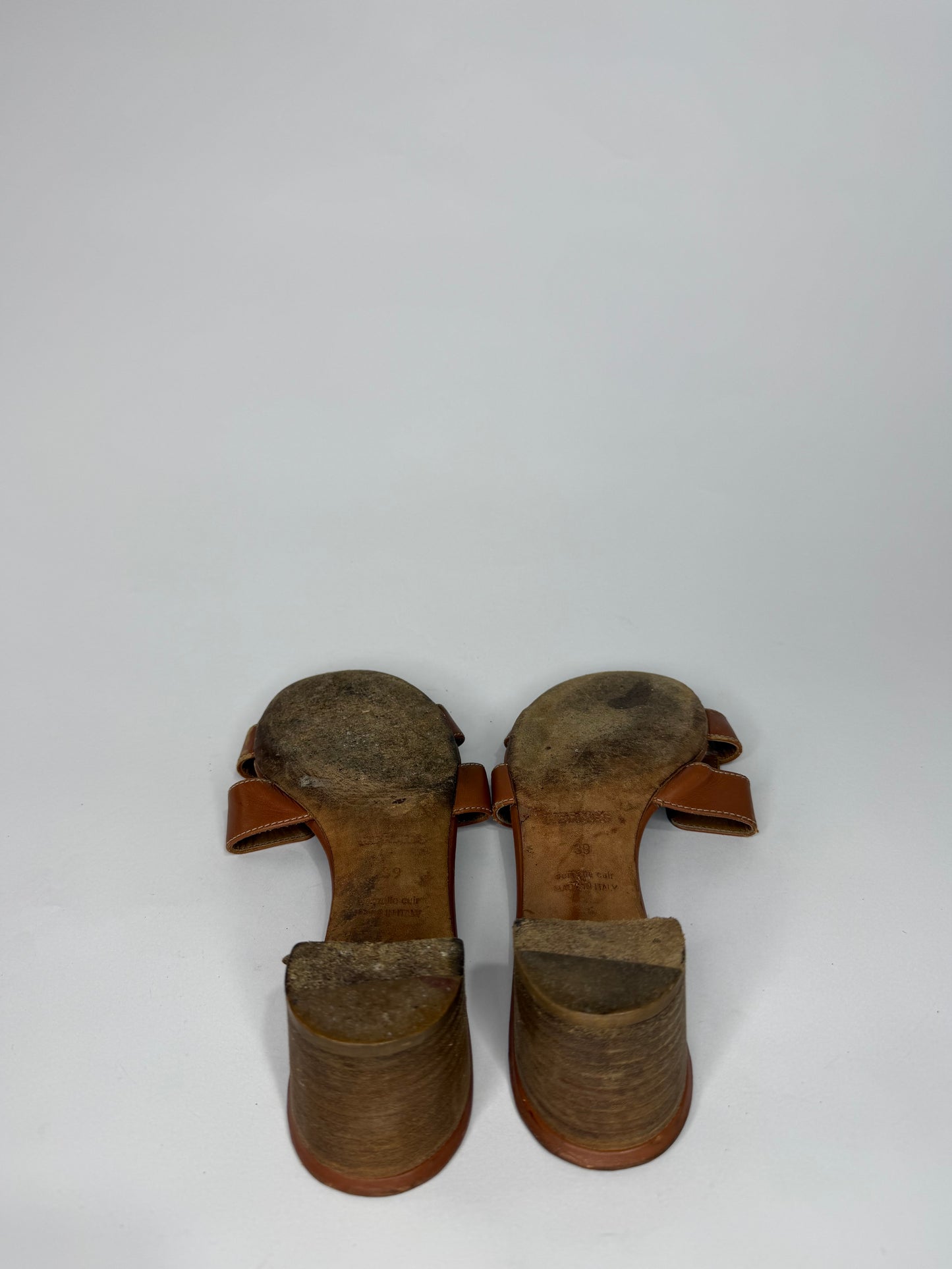 Hermes Brown Leather Oasis Slide Sandals Size 39 EU/ 9 US/ 6 UK