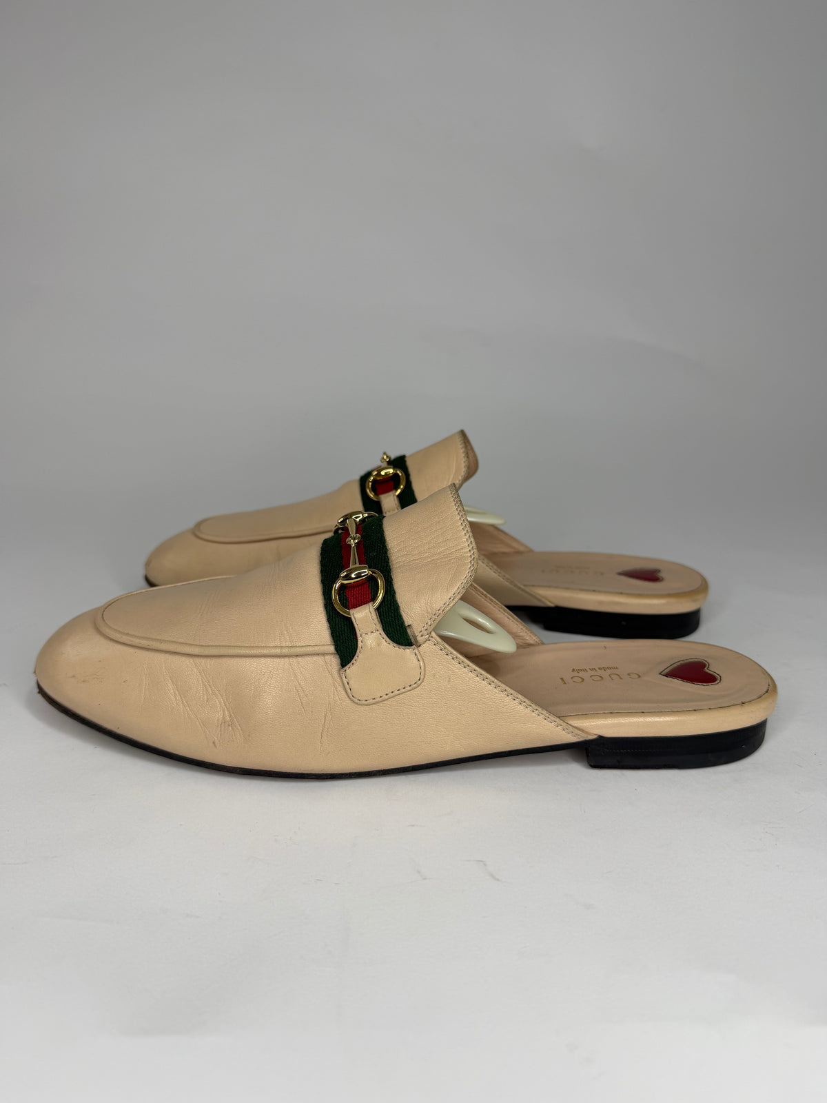 Gucci Beige Leather Princetown Horsebit Flat Mules Size 41 EU