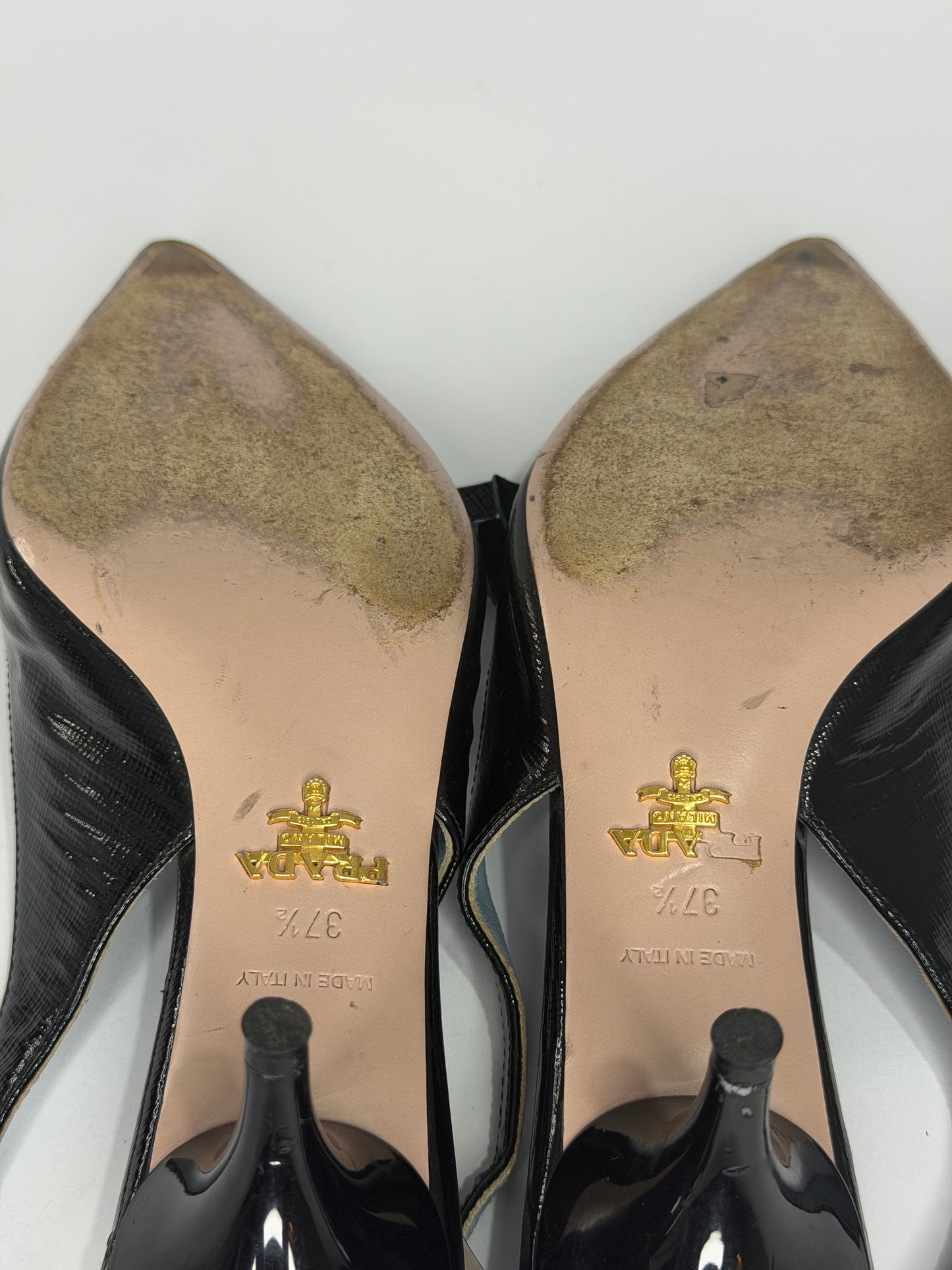 Prada Black Leather Bow Slingback Sandals Size 37.5 EU/ 7.5 US / 4.5 UK