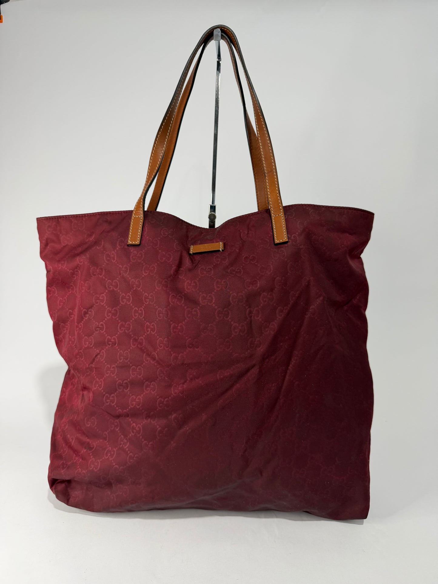 Gucci Burgundy GG Nylon Tote Bag with Leather Handles