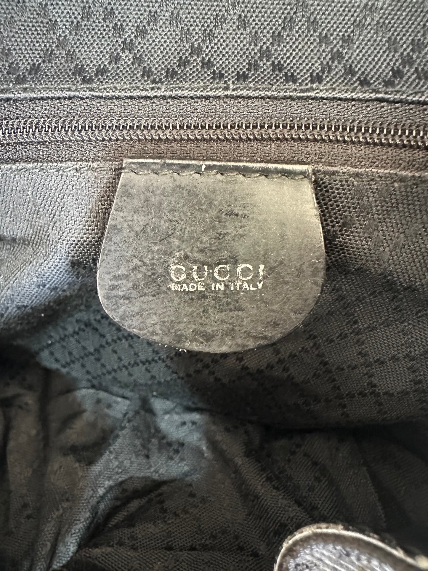 Gucci Black Bamboo Canvas Drawstring Backpack