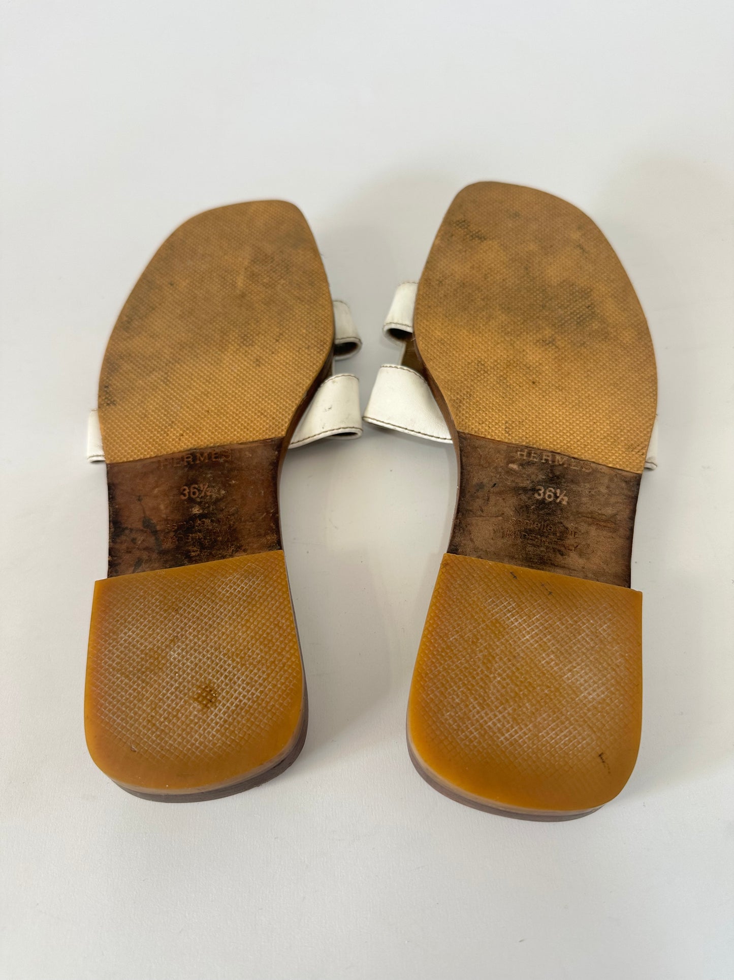 HERMES White Box Calfskin Oran Sandals 36.5 EU/ 6.5 US / 3.5 UK