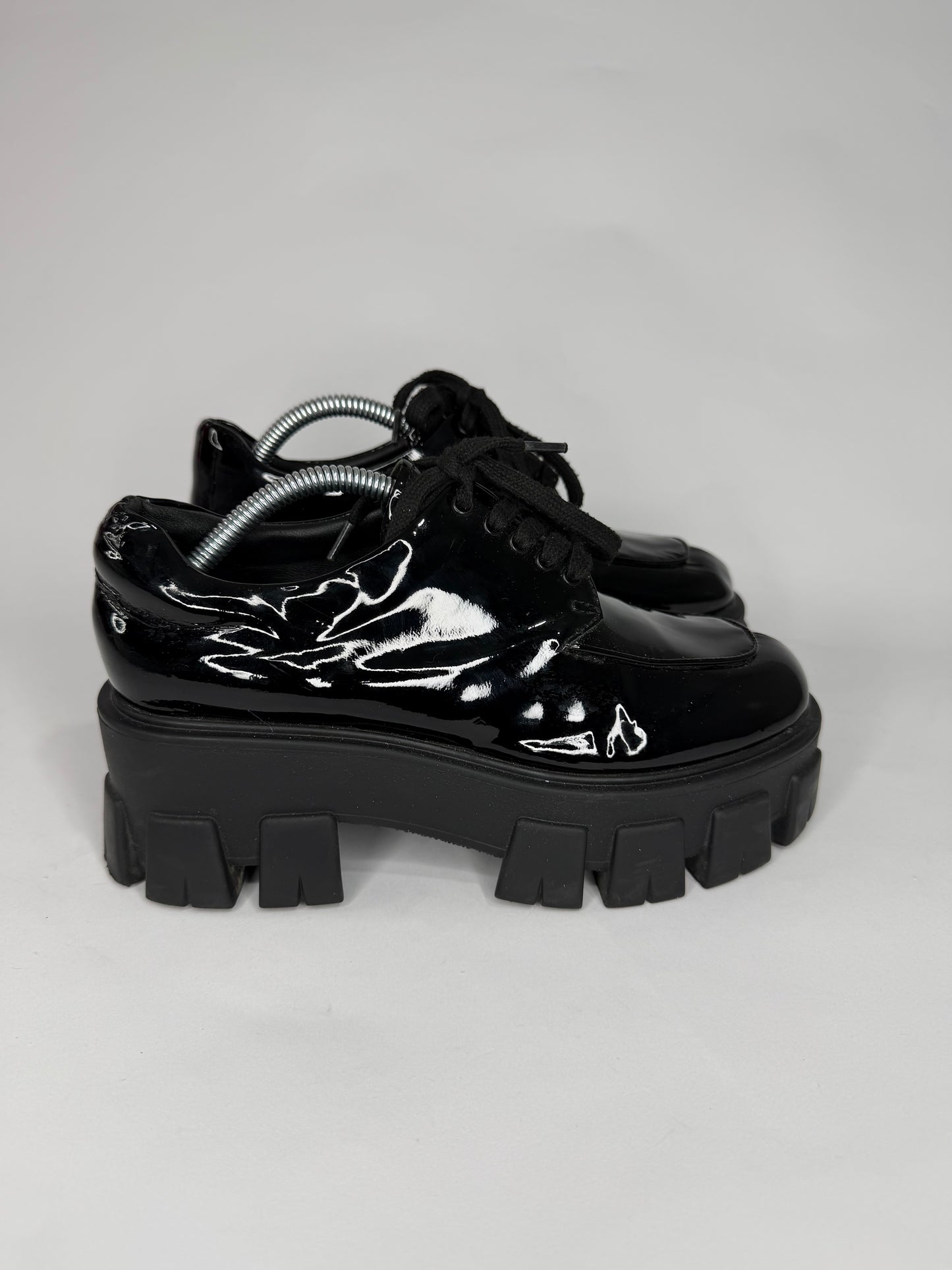 Prada Black Patent Leather Monolith Platform Derby Sneakers Size 36 EU/ 6 US / 3 UK