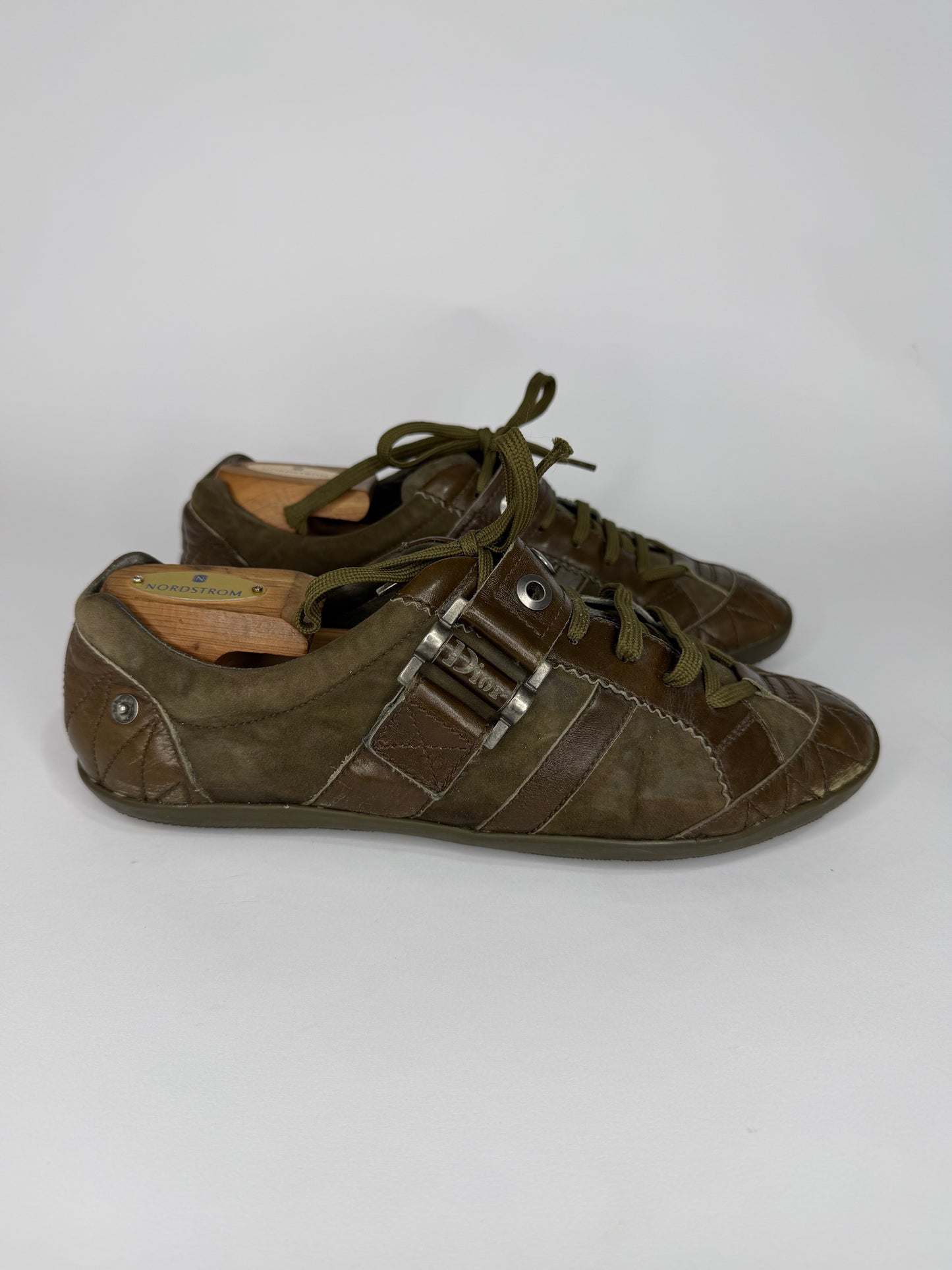 Dior Brown & Olive Leather Low-Top Sneakers Size 40