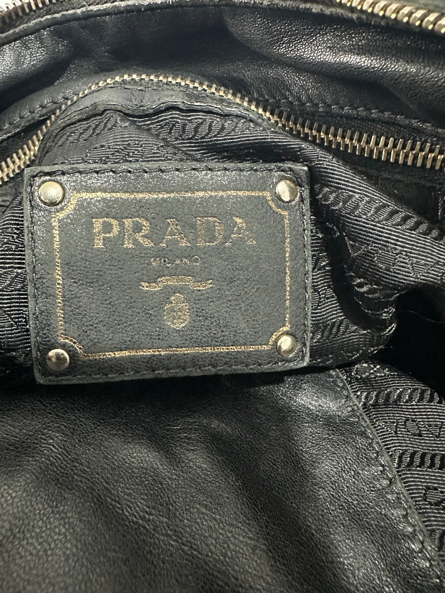 Prada Black Nylon and Leather Zip Shoulder Bag