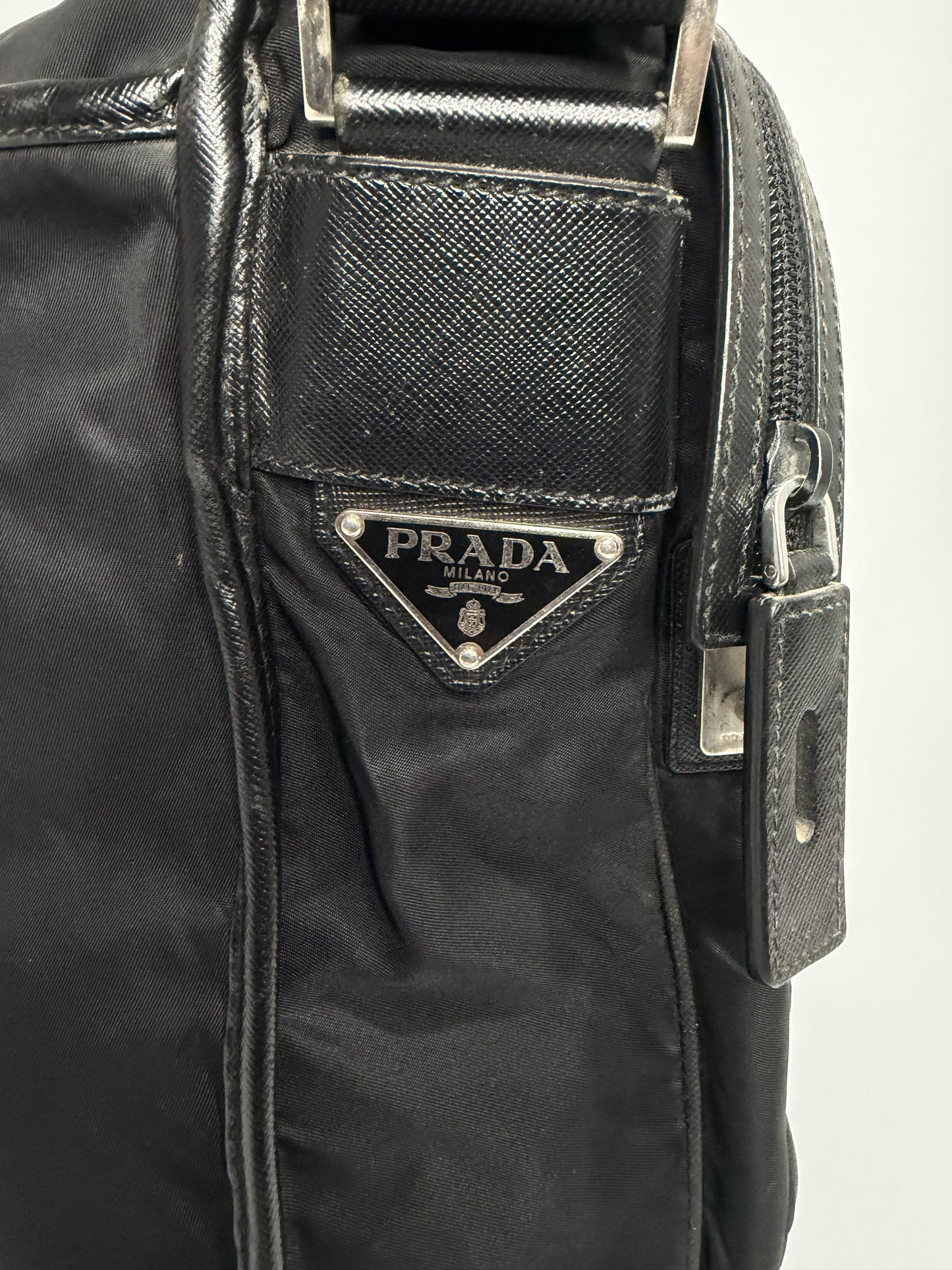 Prada Black Nylon Flap Messenger Bag