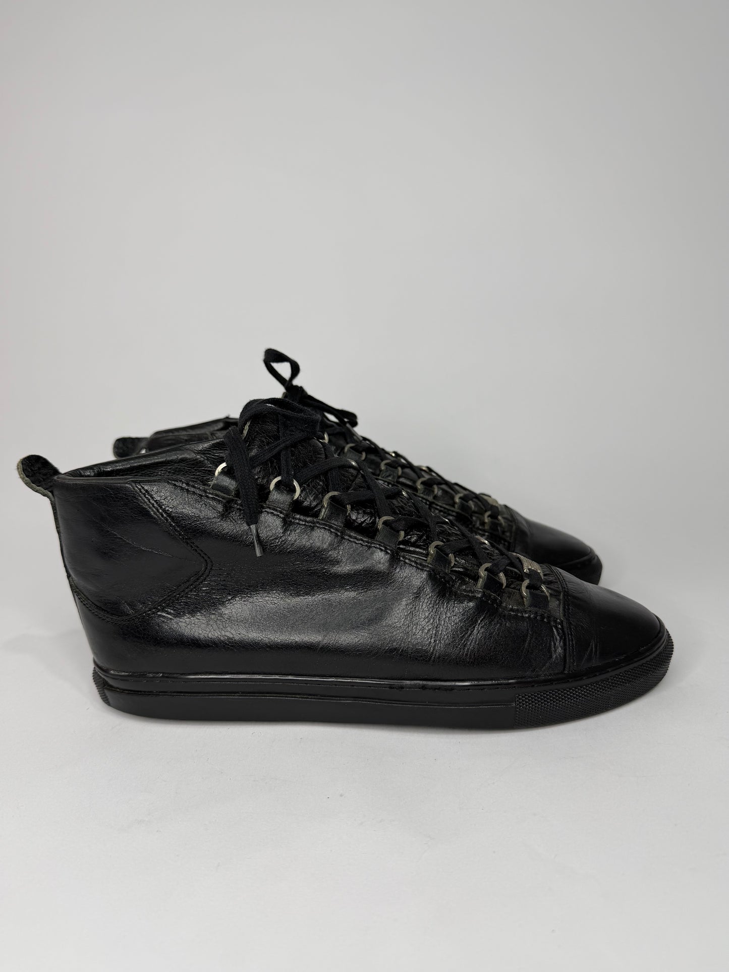 Balenciaga Black Leather Arena High Top Sneakers Size 44