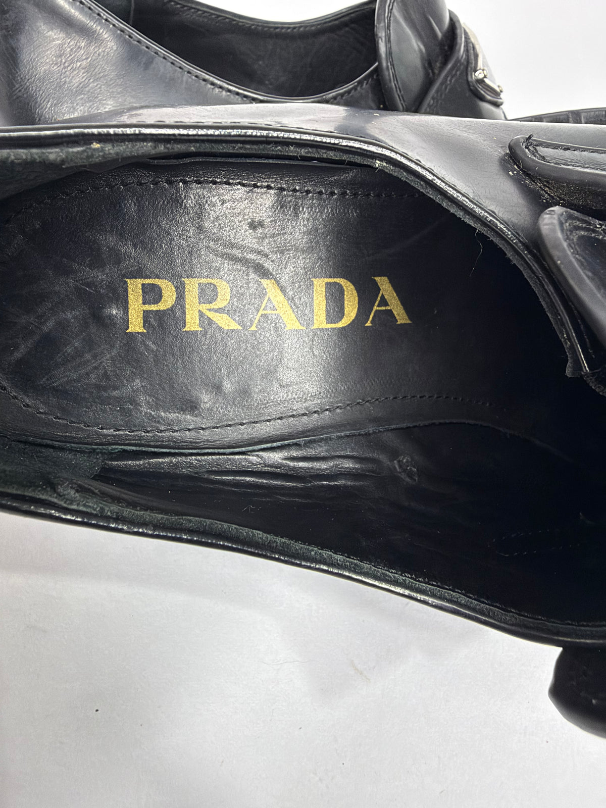 PRADA Vernice Metal Triangle Logo 50mm Loafers Size 36 EU/6 US/ 3UK