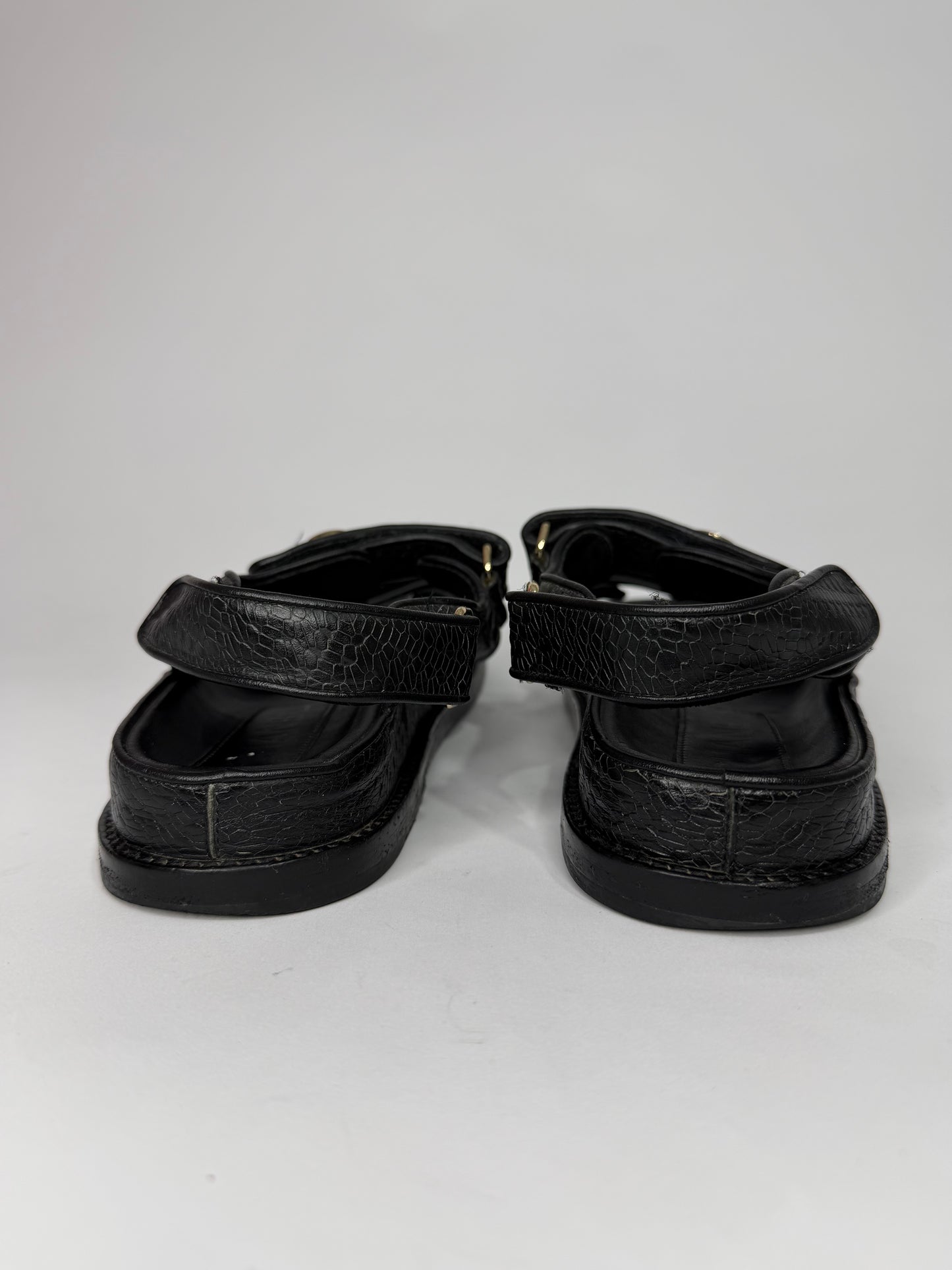 Chanel Black Leather Dad Slingback Sandals Size 39 EU/ 9 US